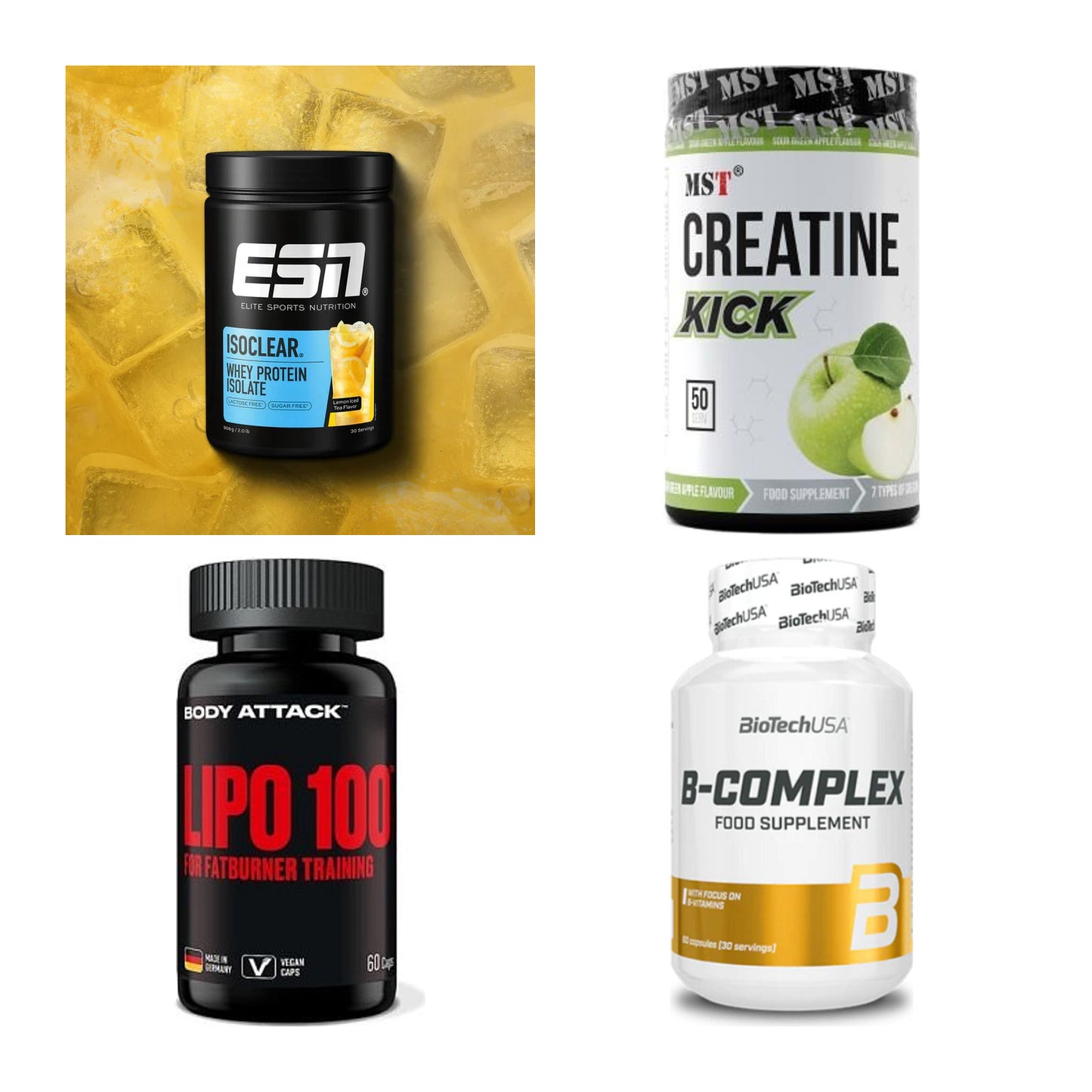 Wettkampfvorbereitung: ESN ISOCLEAR + MST Creatine + 2 weitere – alle enthaltenen Artikel