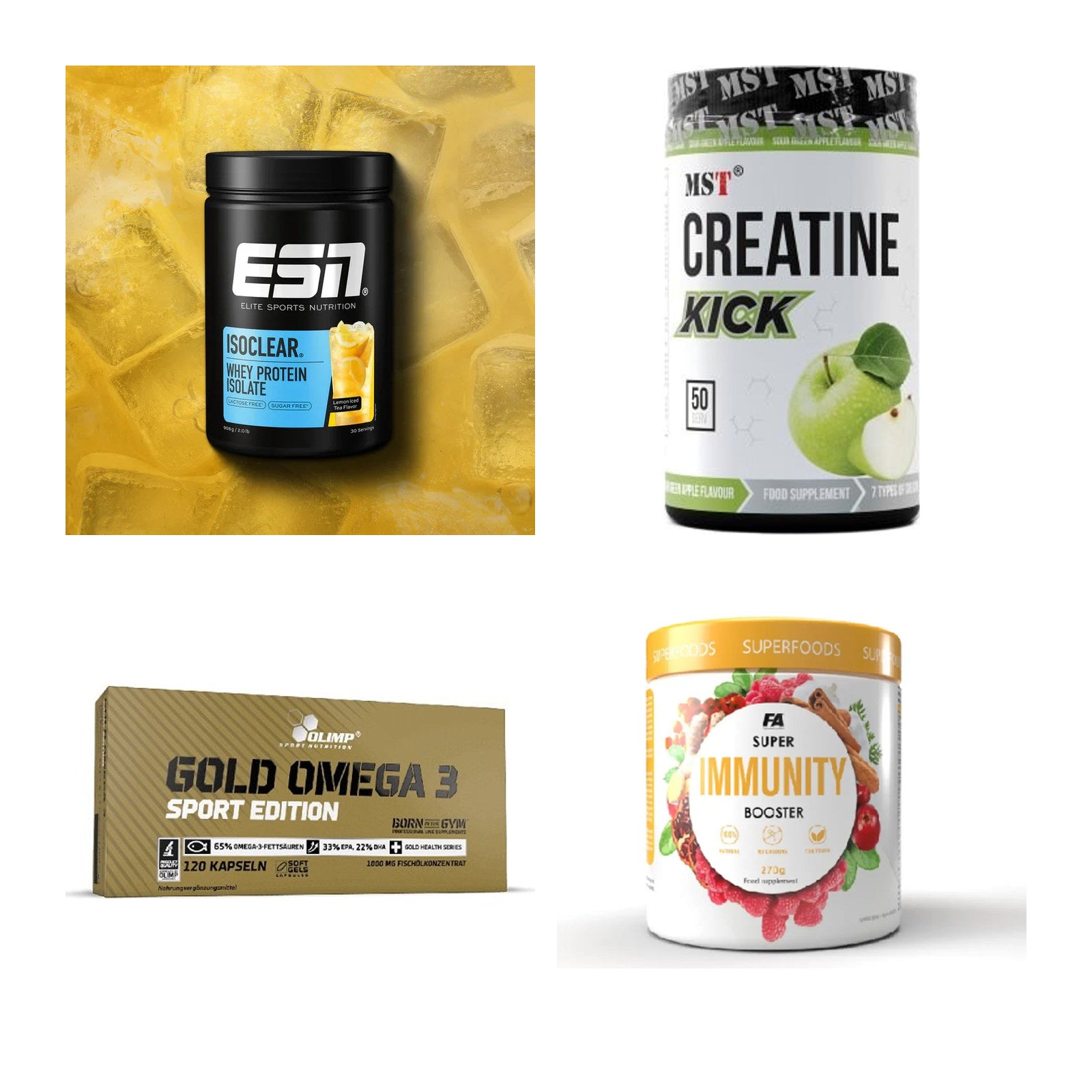 Wettkampfvorbereitung: ESN ISOCLEAR + MST Creatine + 2 weitere – alle enthaltenen Artikel
