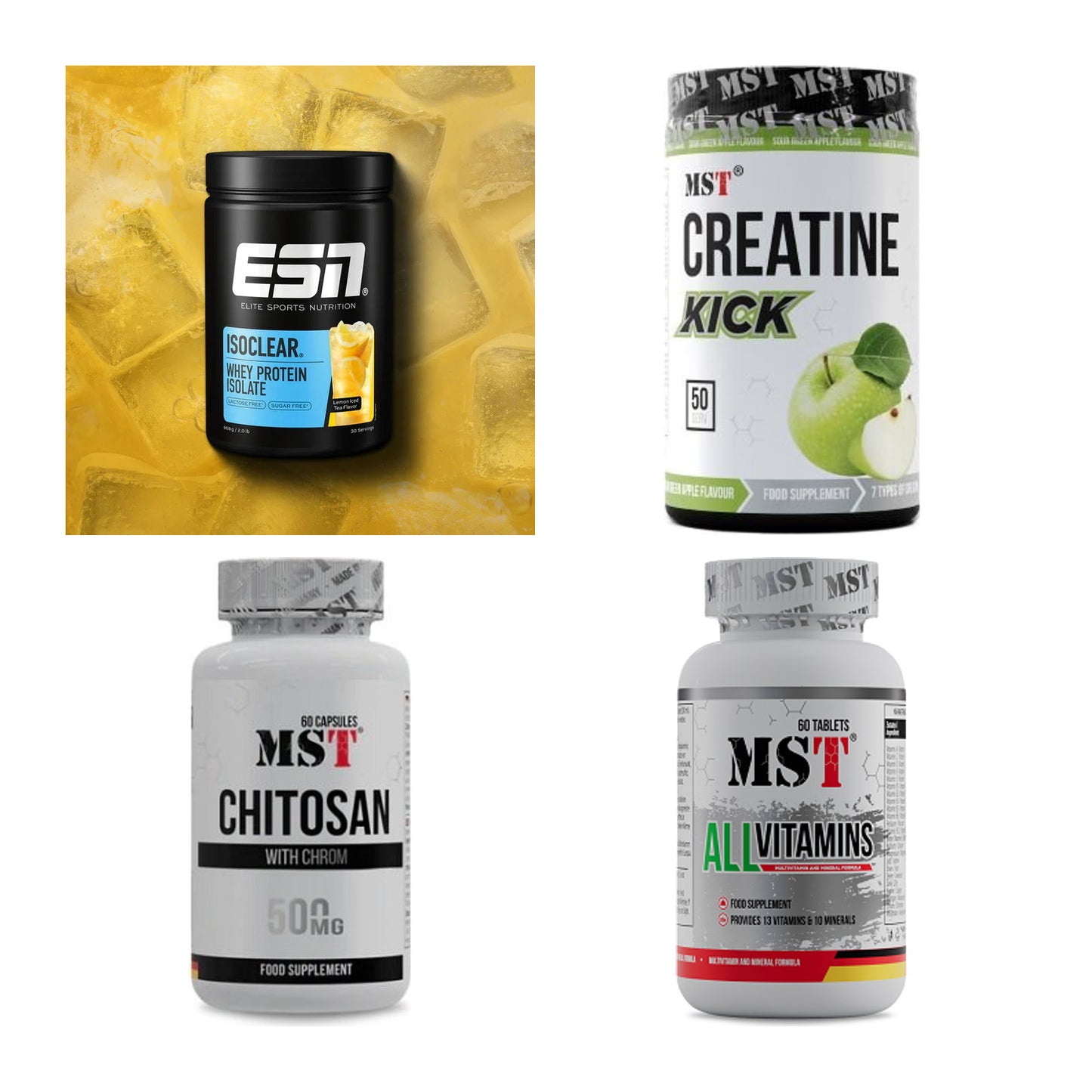 Wettkampfvorbereitung: ESN ISOCLEAR + MST Creatine + 2 weitere – alle enthaltenen Artikel