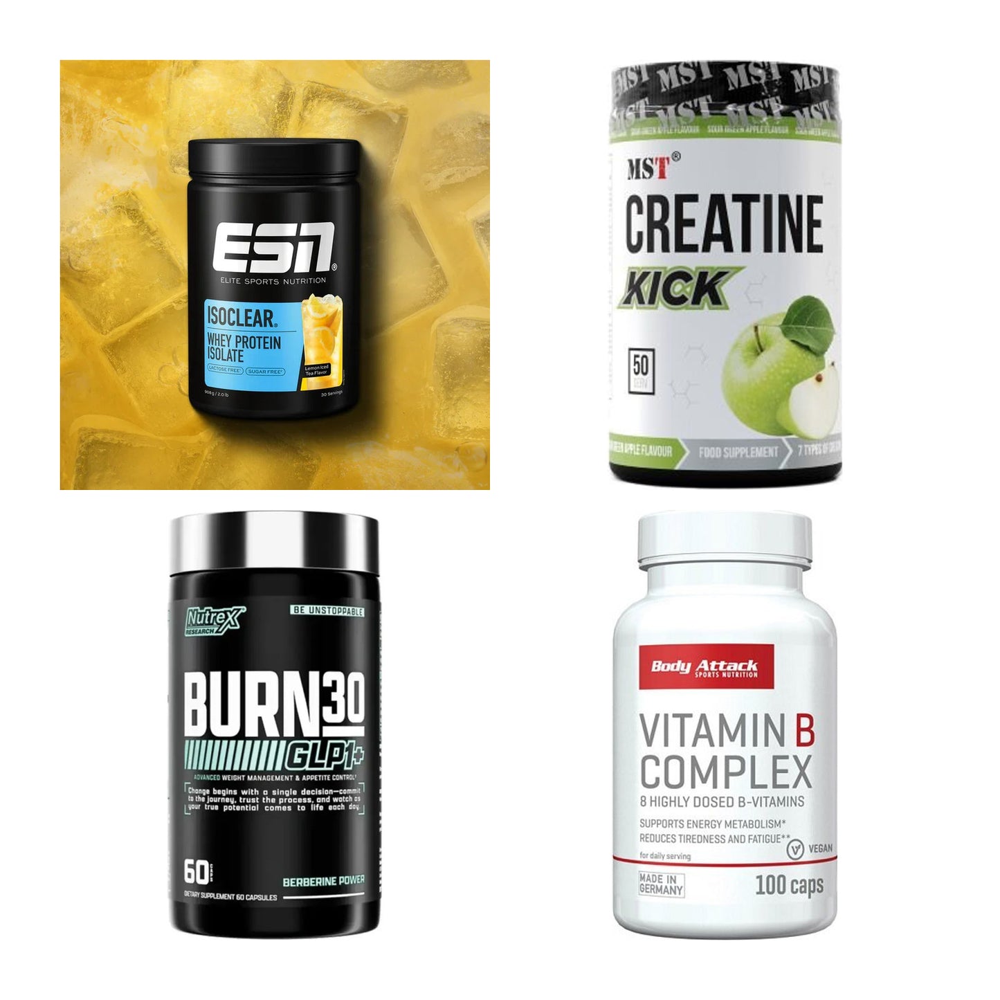 Wettkampfvorbereitung: ESN ISOCLEAR + MST Creatine + 2 weitere – alle enthaltenen Artikel