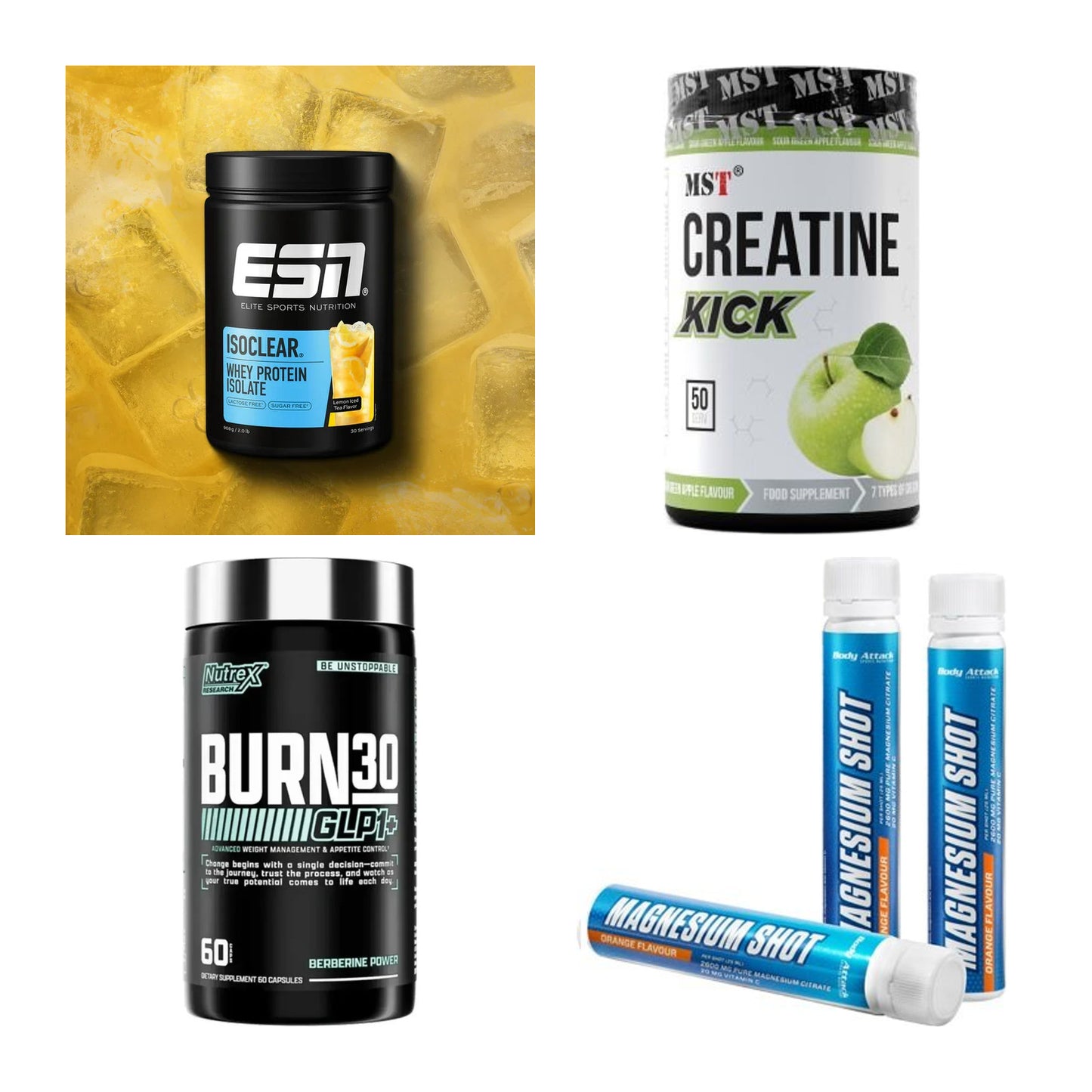 Wettkampfvorbereitung: ESN ISOCLEAR + MST Creatine + 2 weitere – alle enthaltenen Artikel