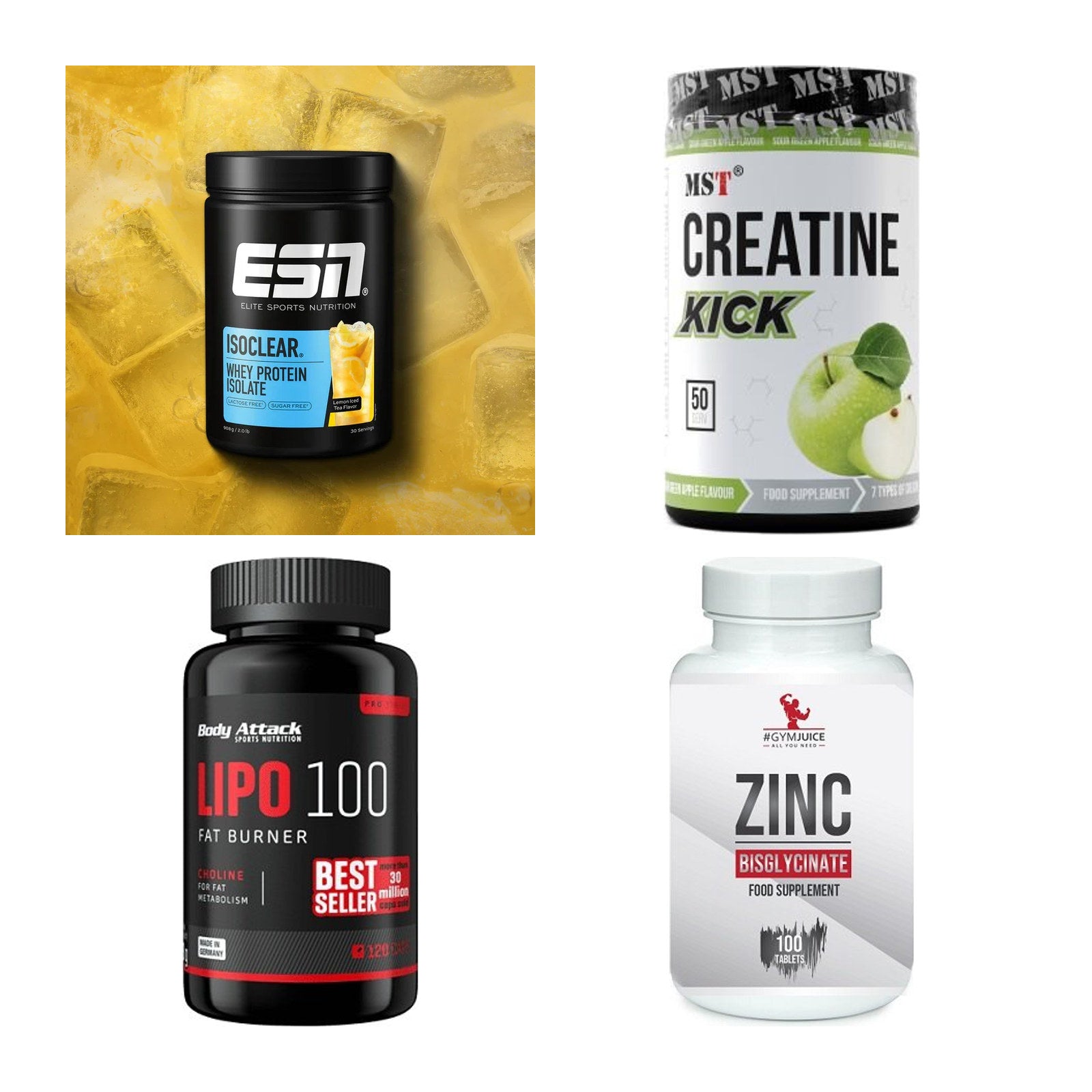 Wettkampfvorbereitung: ESN ISOCLEAR + MST Creatine + 2 weitere – alle enthaltenen Artikel