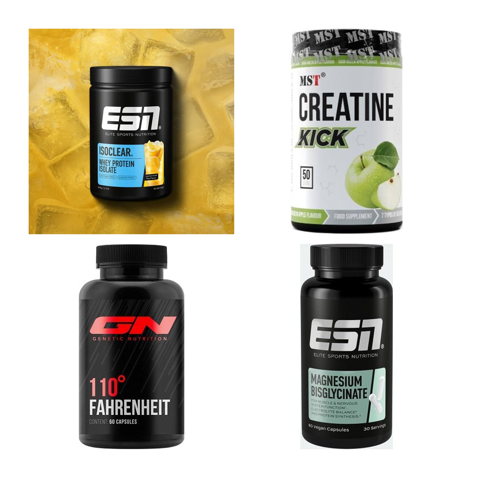 Wettkampfvorbereitung: ESN ISOCLEAR + MST Creatine + 2 weitere – alle enthaltenen Artikel