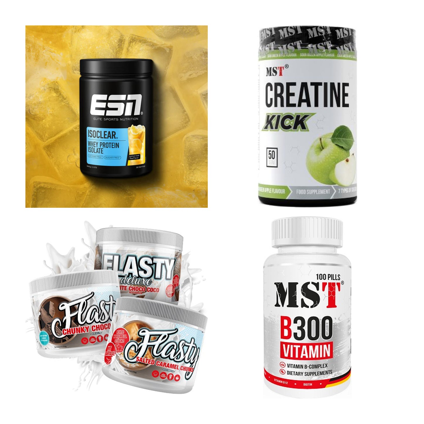 Wettkampfvorbereitung: ESN ISOCLEAR + MST Creatine + 2 weitere – alle enthaltenen Artikel