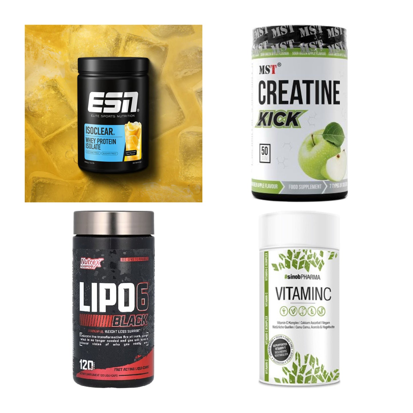 Wettkampfvorbereitung: ESN ISOCLEAR + MST Creatine + 2 weitere – alle enthaltenen Artikel