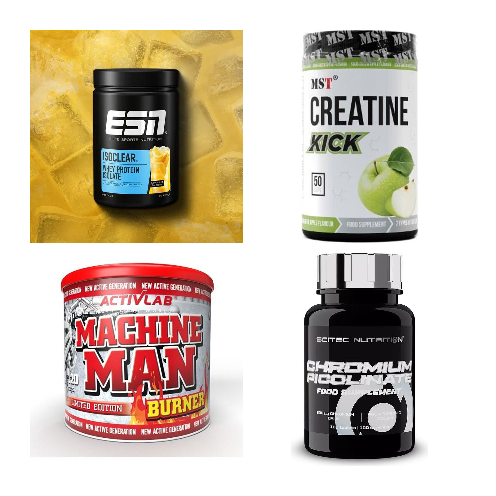 Wettkampfvorbereitung: ESN ISOCLEAR + MST Creatine + 2 weitere – alle enthaltenen Artikel