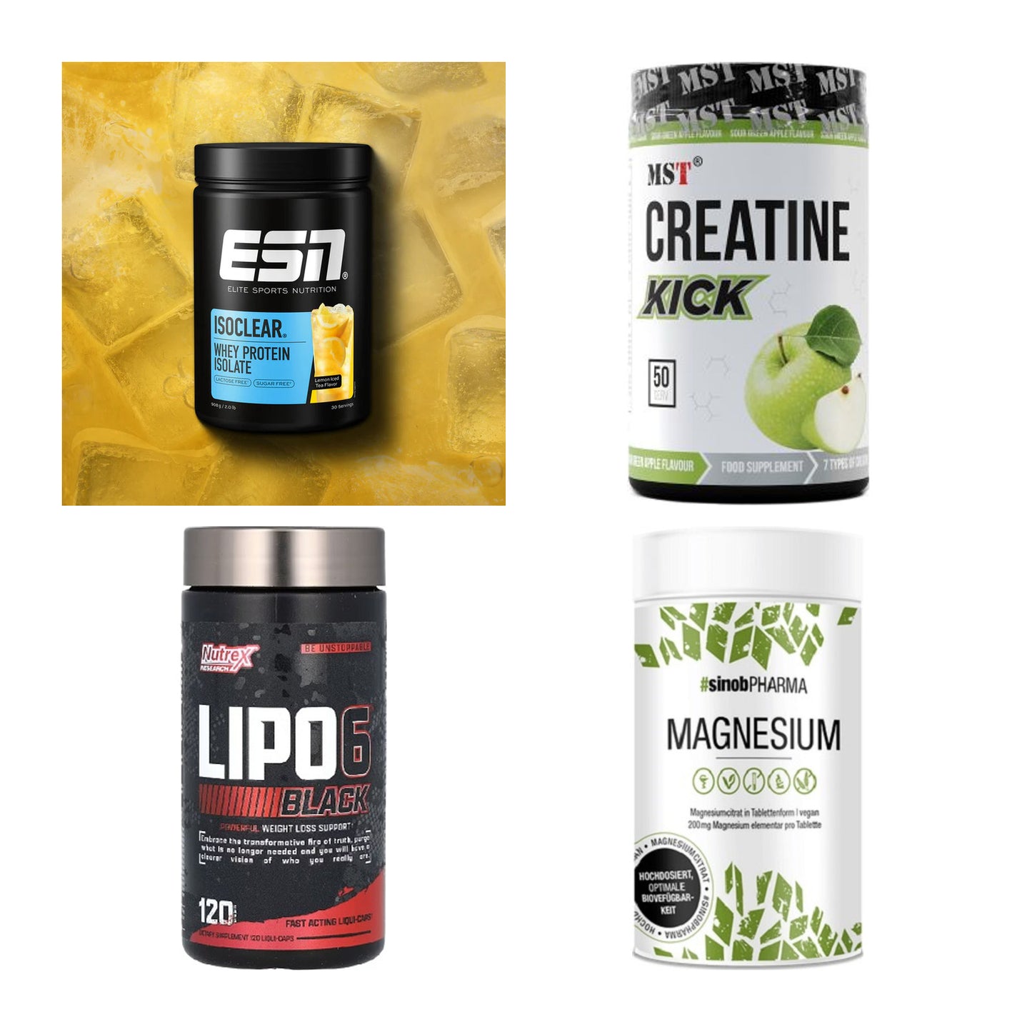 Wettkampfvorbereitung: ESN ISOCLEAR + MST Creatine + 2 weitere – alle enthaltenen Artikel