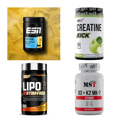 Wettkampfvorbereitung: ESN ISOCLEAR + MST Creatine + 2 weitere – alle enthaltenen Artikel