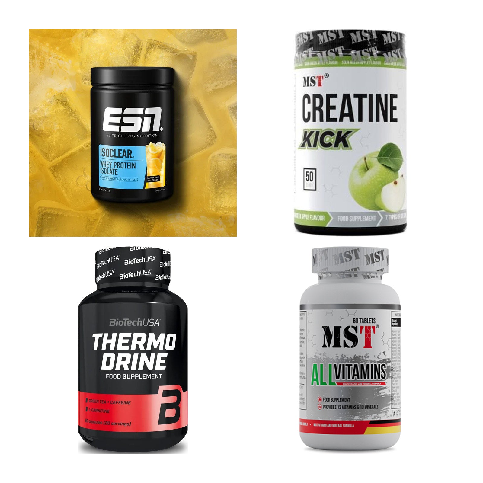 Wettkampfvorbereitung: ESN ISOCLEAR + MST Creatine + 2 weitere – alle enthaltenen Artikel