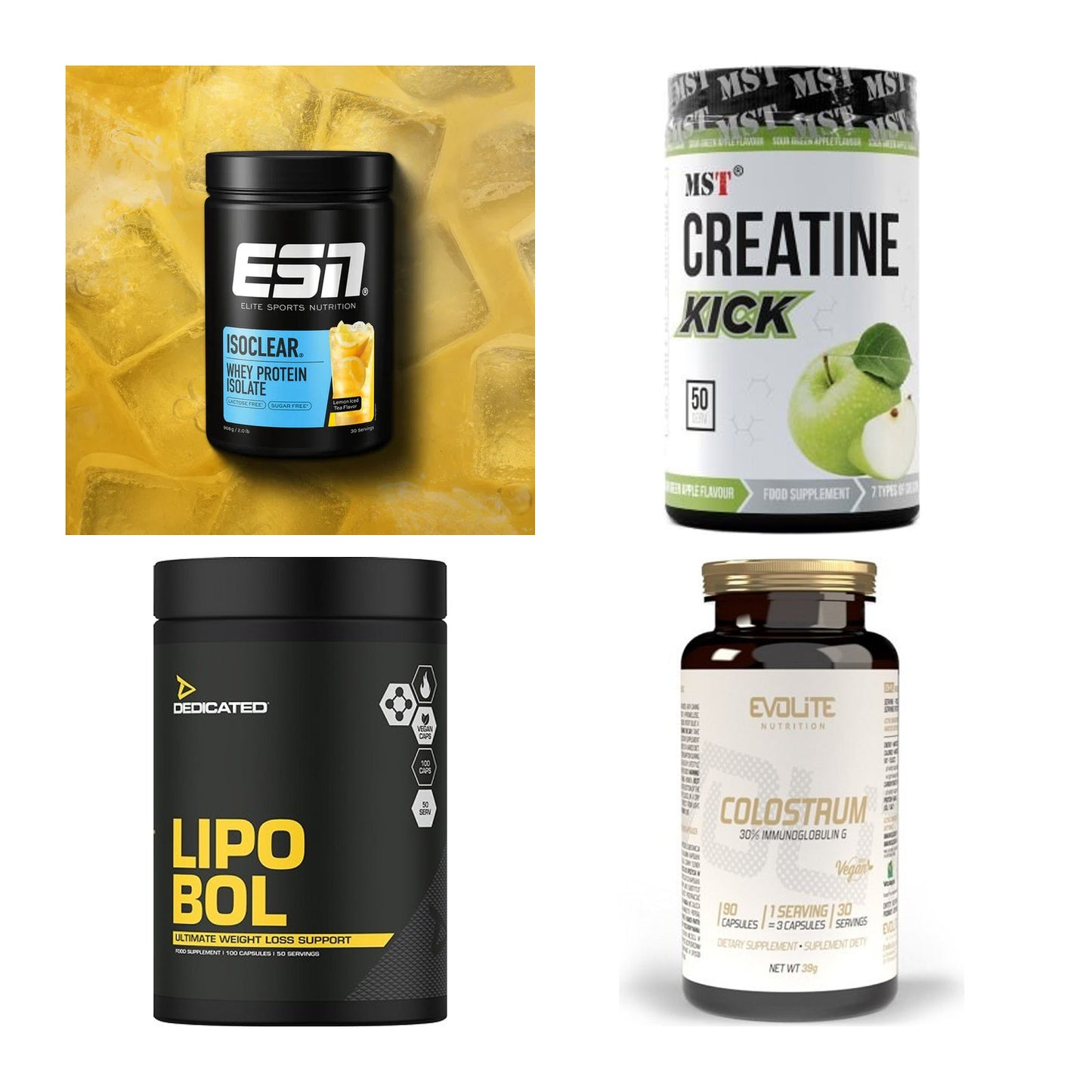 Wettkampfvorbereitung: ESN ISOCLEAR + MST Creatine + 2 weitere – alle enthaltenen Artikel