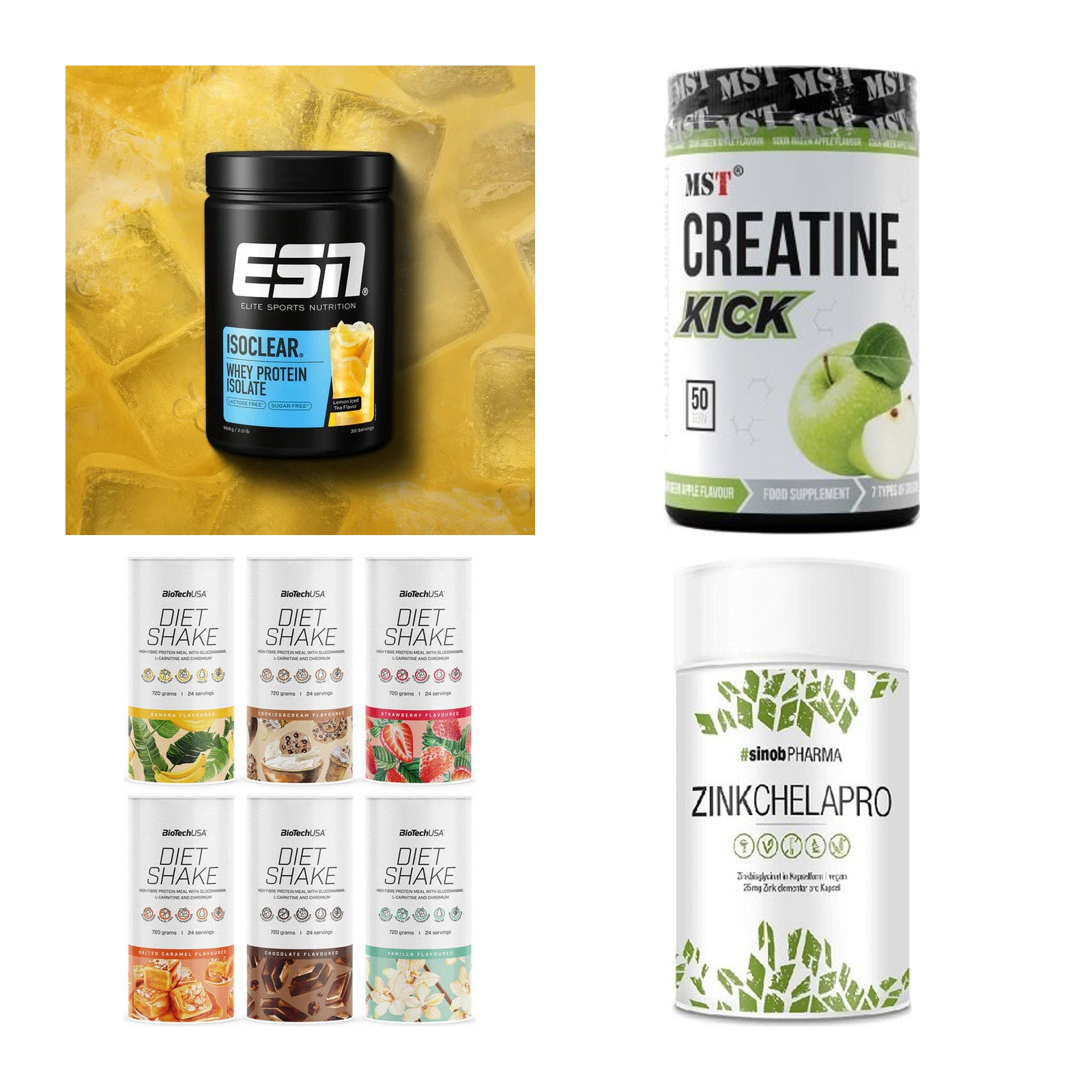 Wettkampfvorbereitung: ESN ISOCLEAR + MST Creatine + 2 weitere – alle enthaltenen Artikel