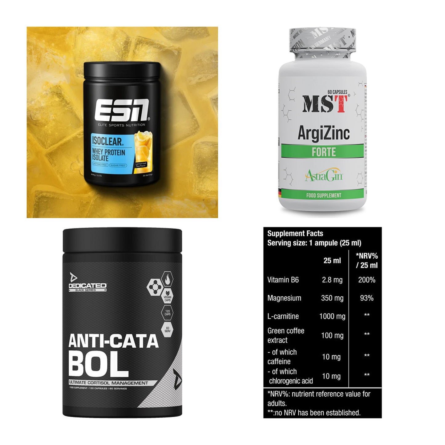 Wettkampfvorbereitung: ESN ISOCLEAR + MST ArgiZinc + 2 weitere – alle enthaltenen Artikel