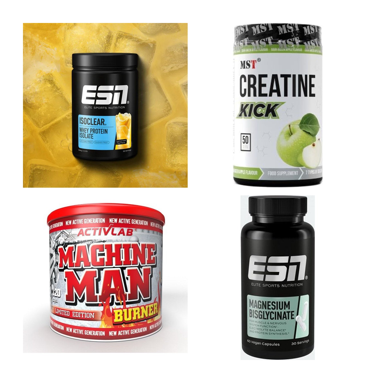 Wettkampfvorbereitung: ESN ISOCLEAR + MST Creatine + 2 weitere – alle enthaltenen Artikel
