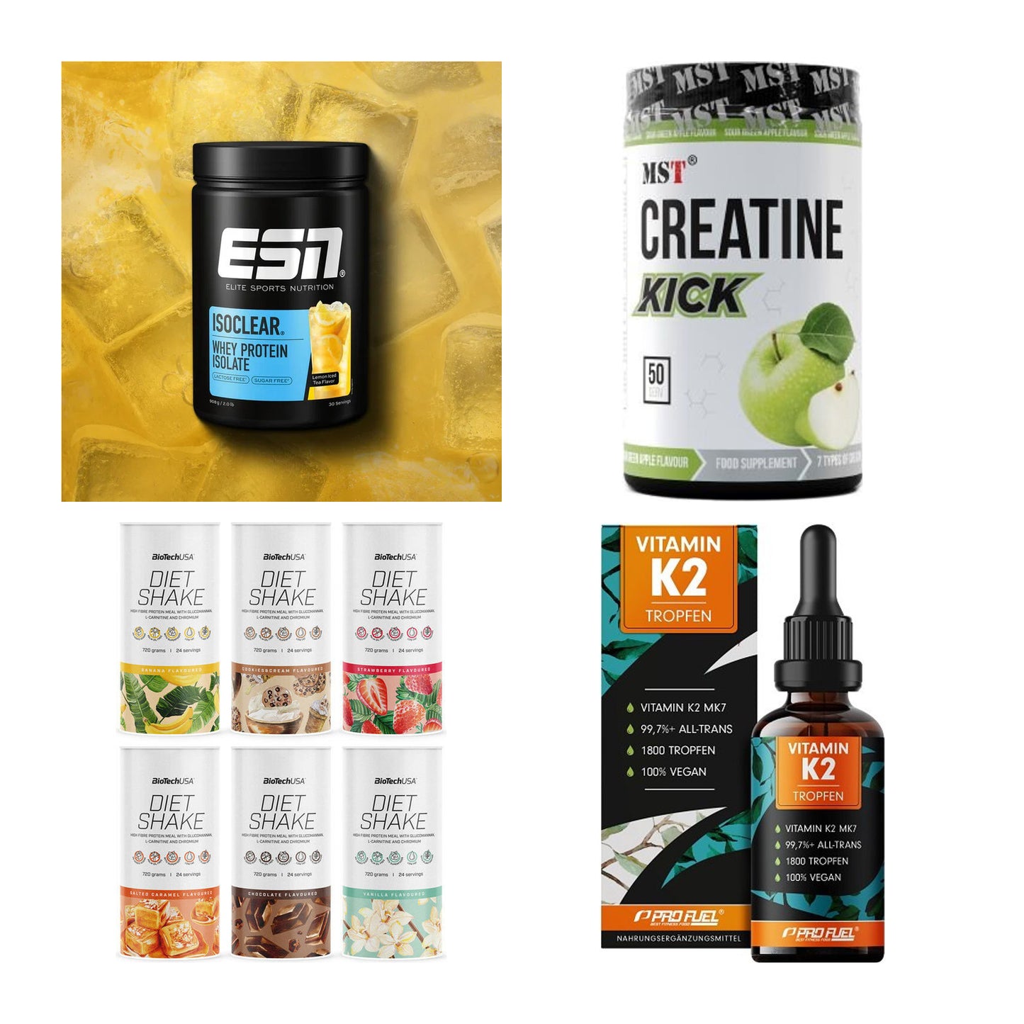 Wettkampfvorbereitung: ESN ISOCLEAR + MST Creatine + 2 weitere – alle enthaltenen Artikel