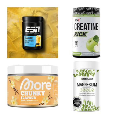 Wettkampfvorbereitung: ESN ISOCLEAR + MST Creatine + 2 weitere – alle enthaltenen Artikel
