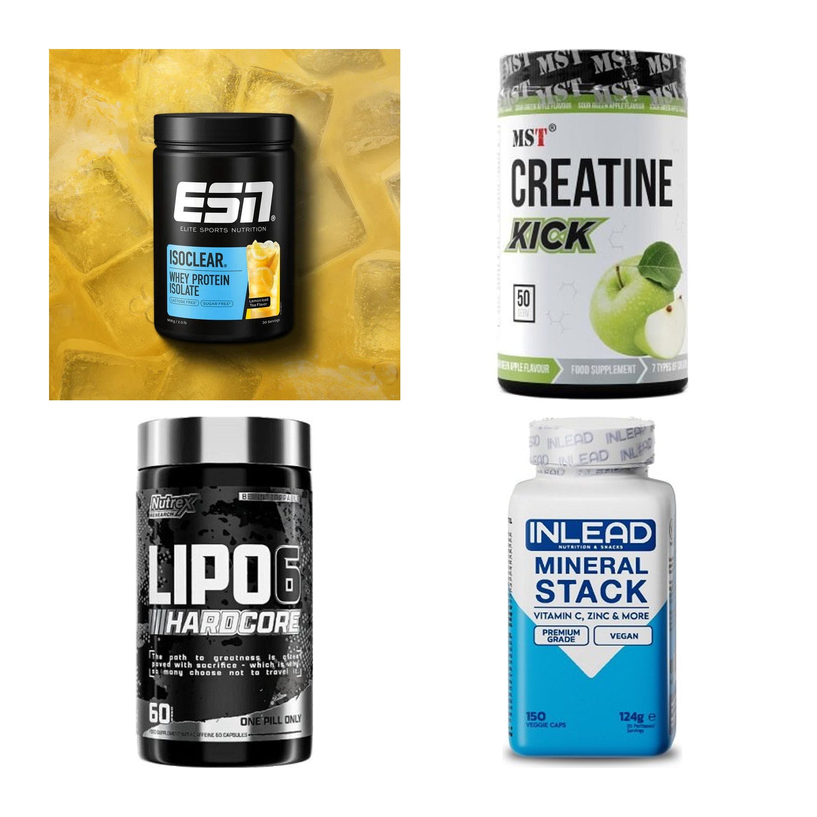 Wettkampfvorbereitung: ESN ISOCLEAR + MST Creatine + 2 weitere – alle enthaltenen Artikel