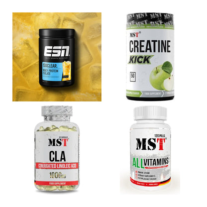 Wettkampfvorbereitung: ESN ISOCLEAR + MST Creatine + 2 weitere – alle enthaltenen Artikel