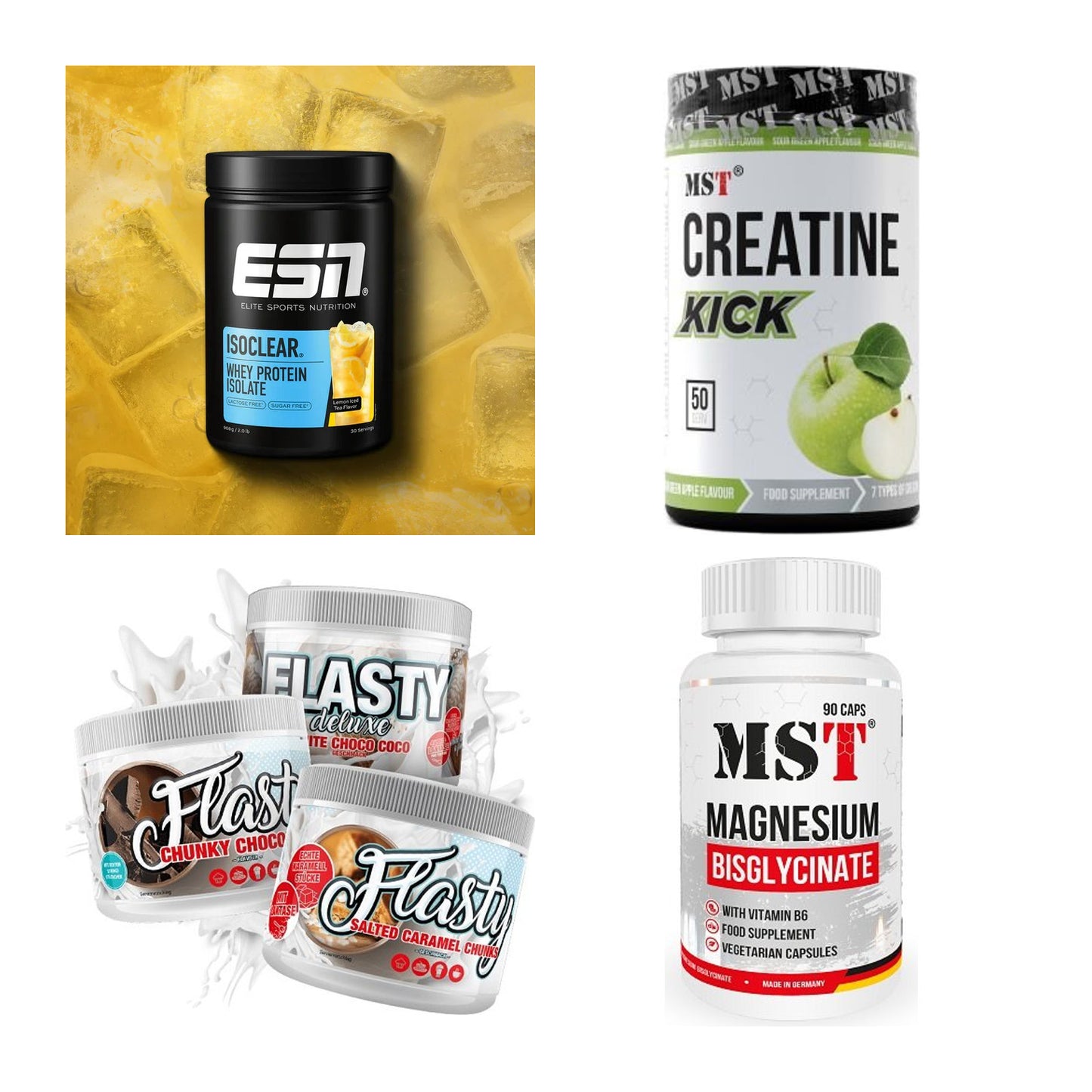 Wettkampfvorbereitung: ESN ISOCLEAR + MST Creatine + 2 weitere – alle enthaltenen Artikel