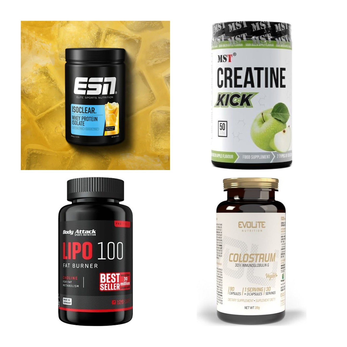 Wettkampfvorbereitung: ESN ISOCLEAR + MST Creatine + 2 weitere – alle enthaltenen Artikel