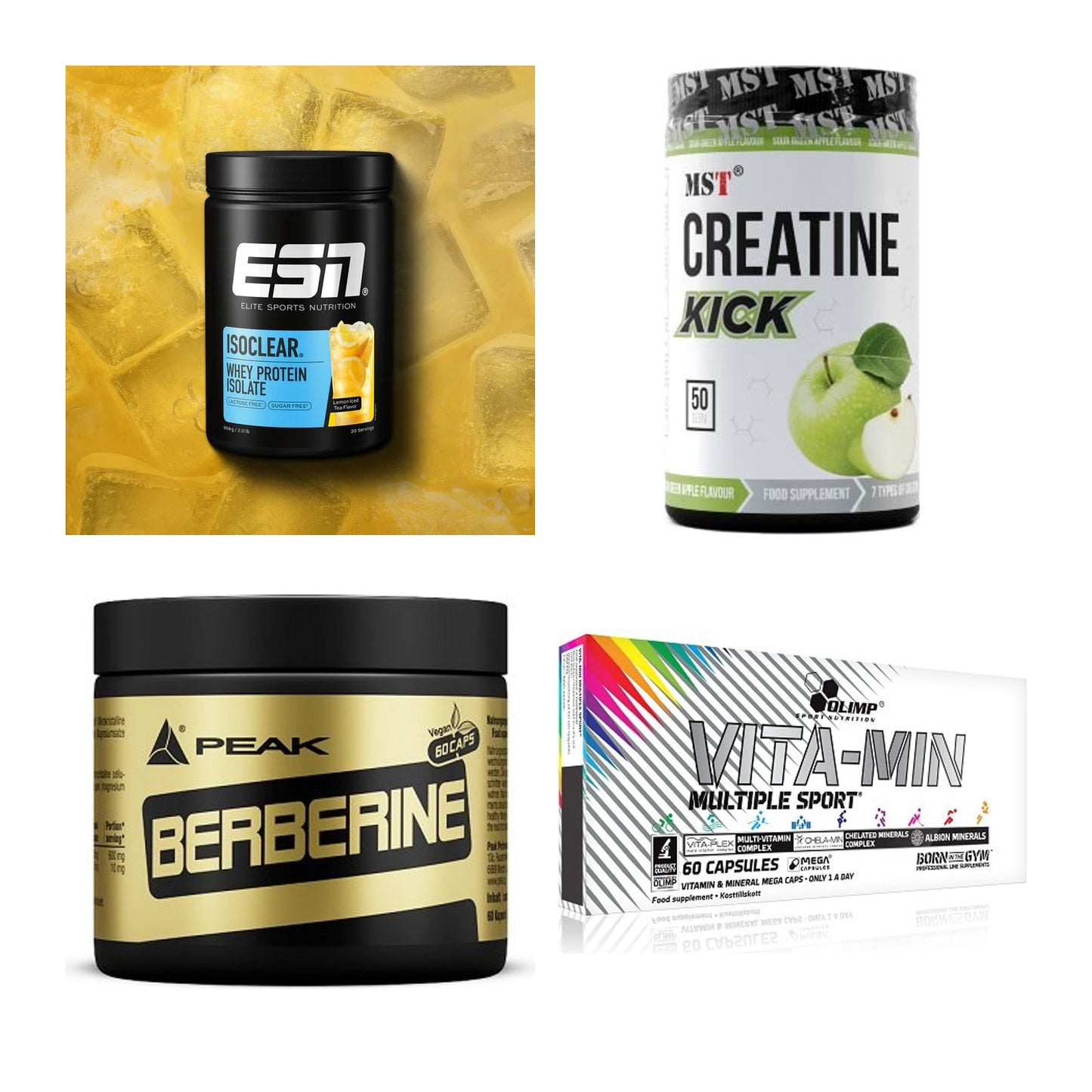 Wettkampfvorbereitung: ESN ISOCLEAR + MST Creatine + 2 weitere – alle enthaltenen Artikel
