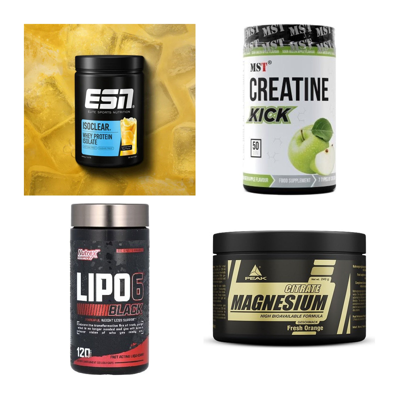 Wettkampfvorbereitung: ESN ISOCLEAR + MST Creatine + 2 weitere – alle enthaltenen Artikel