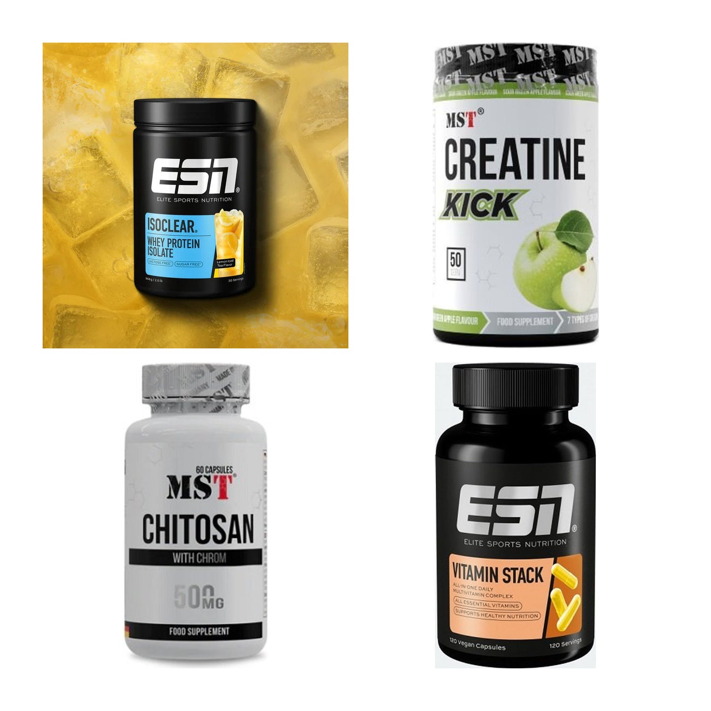 Wettkampfvorbereitung: ESN ISOCLEAR + MST Creatine + 2 weitere – alle enthaltenen Artikel