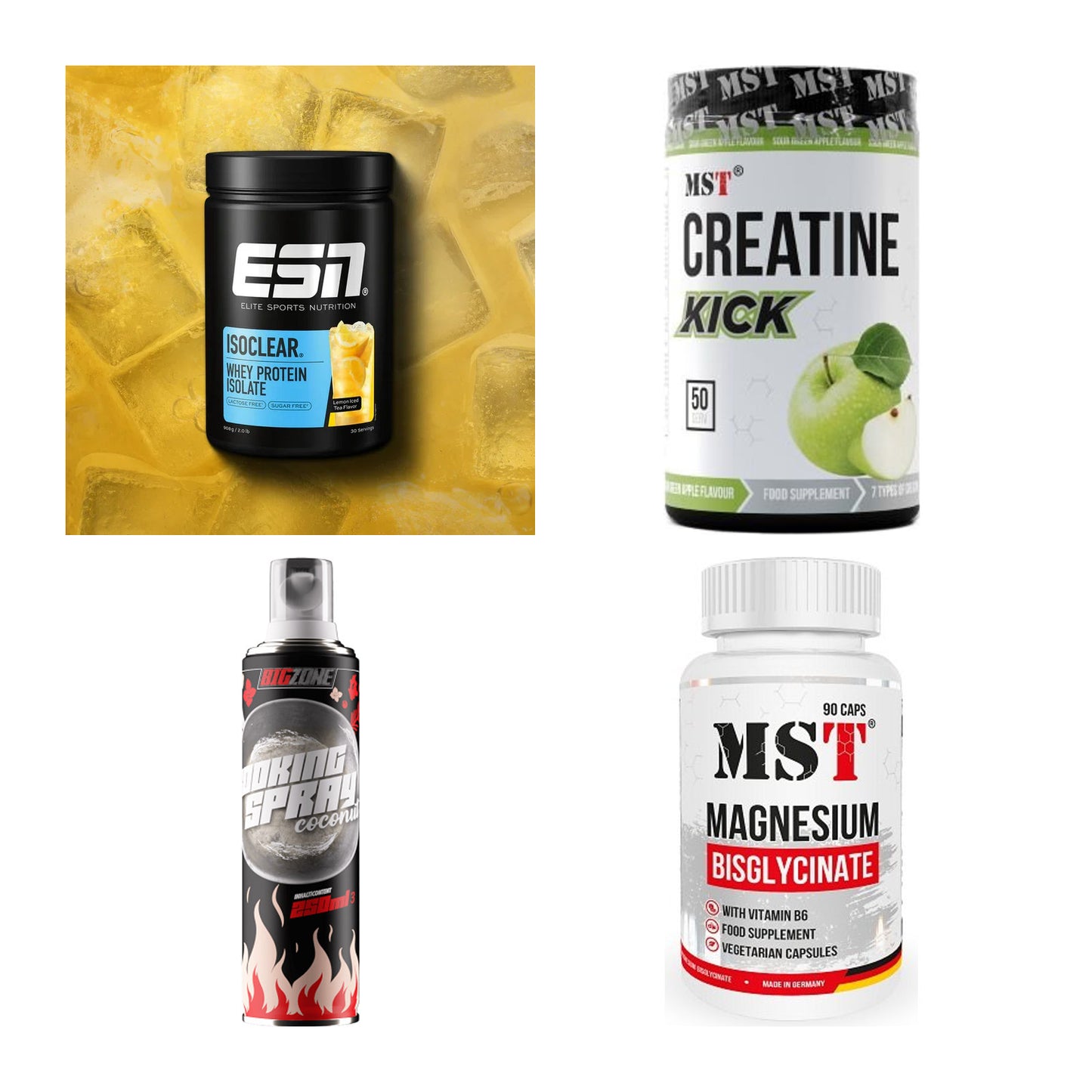 Wettkampfvorbereitung: ESN ISOCLEAR + MST Creatine + 2 weitere – alle enthaltenen Artikel
