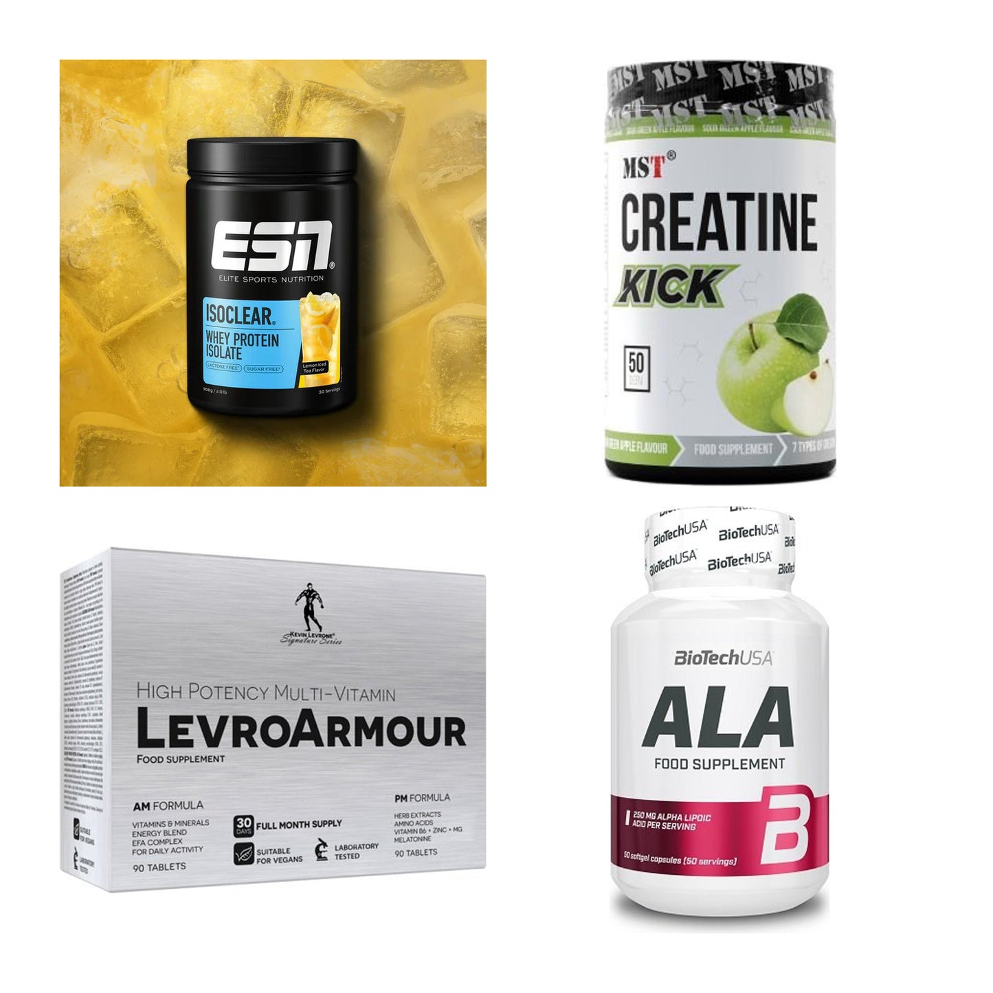 Wettkampfvorbereitung: ESN ISOCLEAR + MST Creatine + 2 weitere – alle enthaltenen Artikel
