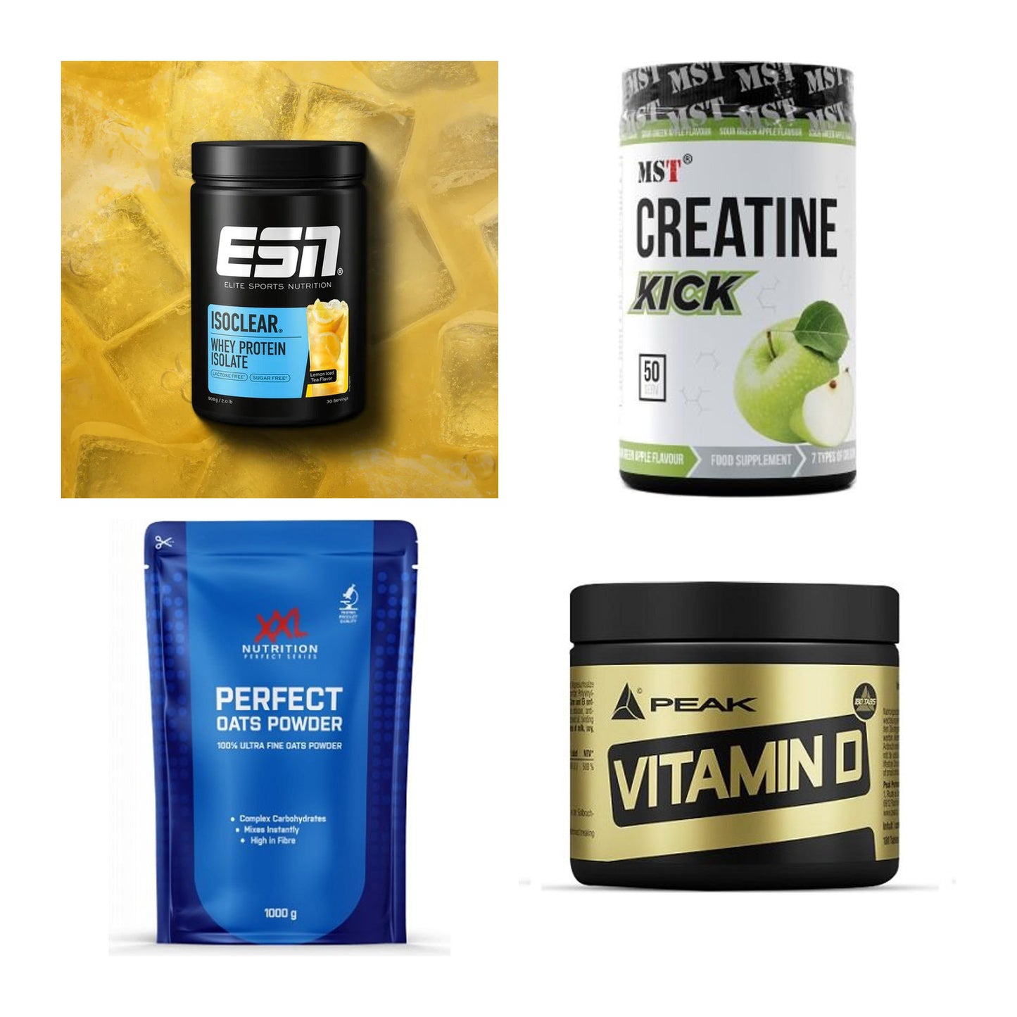 Wettkampfvorbereitung: ESN ISOCLEAR + MST Creatine + 2 weitere – alle enthaltenen Artikel
