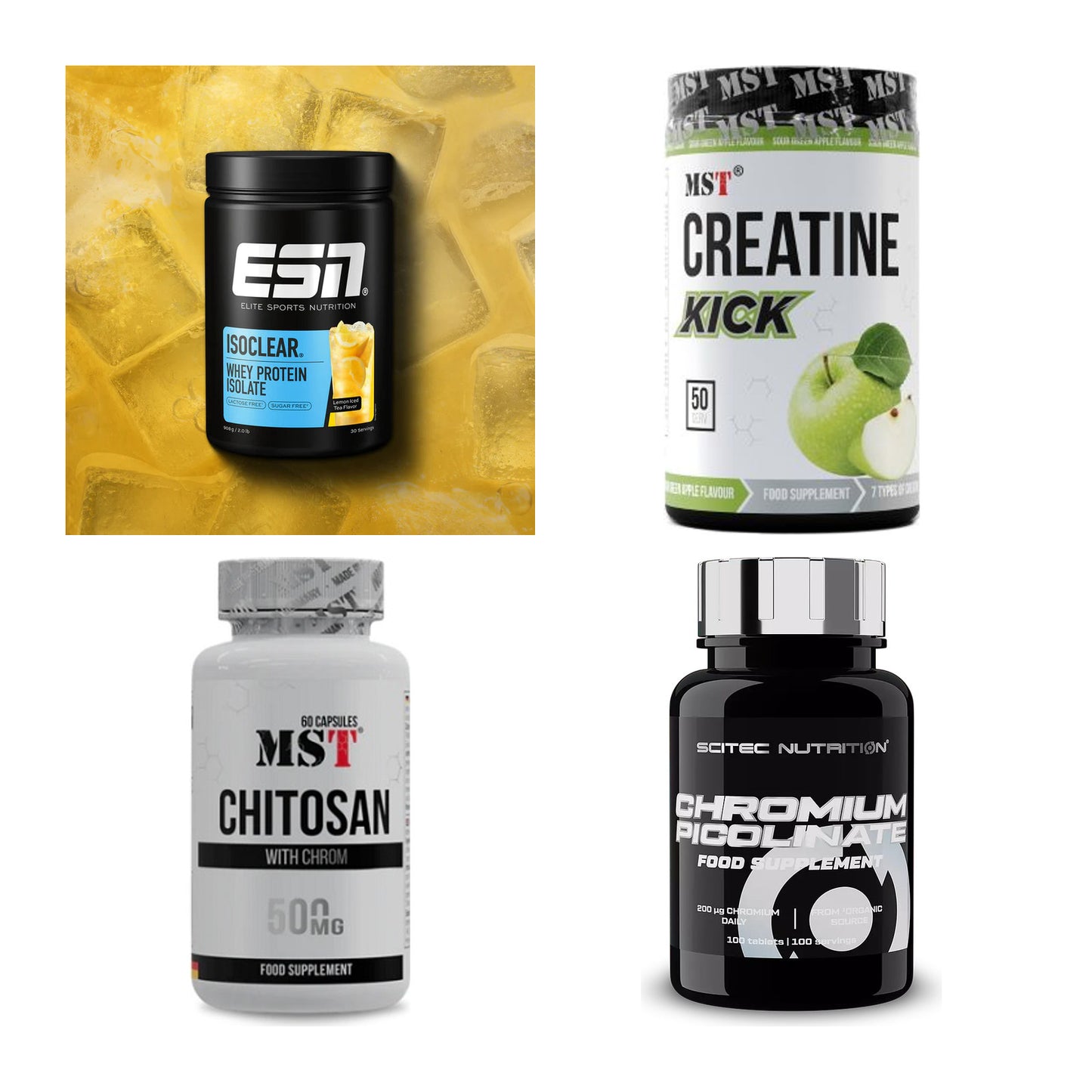 Wettkampfvorbereitung: ESN ISOCLEAR + MST Creatine + 2 weitere – alle enthaltenen Artikel