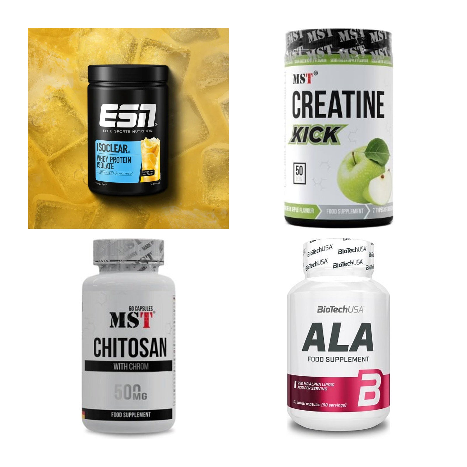 Wettkampfvorbereitung: ESN ISOCLEAR + MST Creatine + 2 weitere – alle enthaltenen Artikel
