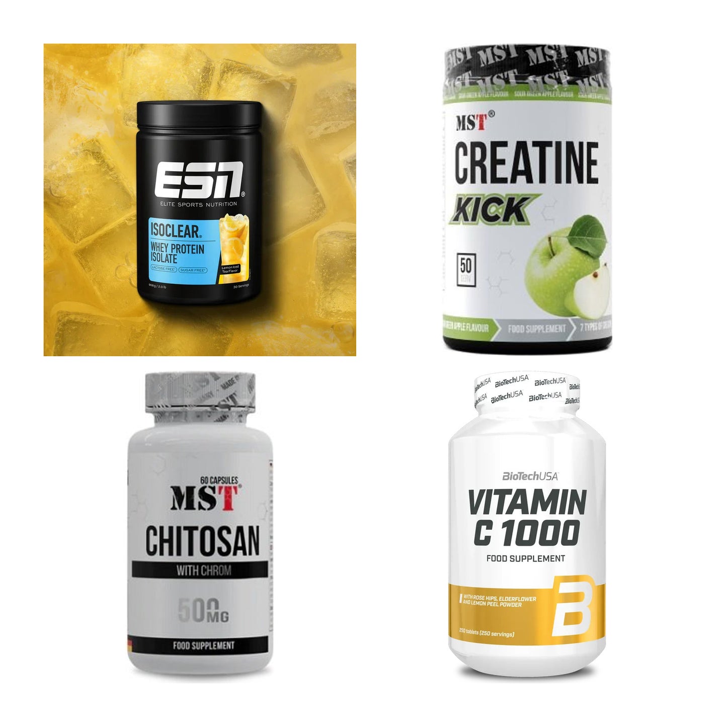 Wettkampfvorbereitung: ESN ISOCLEAR + MST Creatine + 2 weitere – alle enthaltenen Artikel