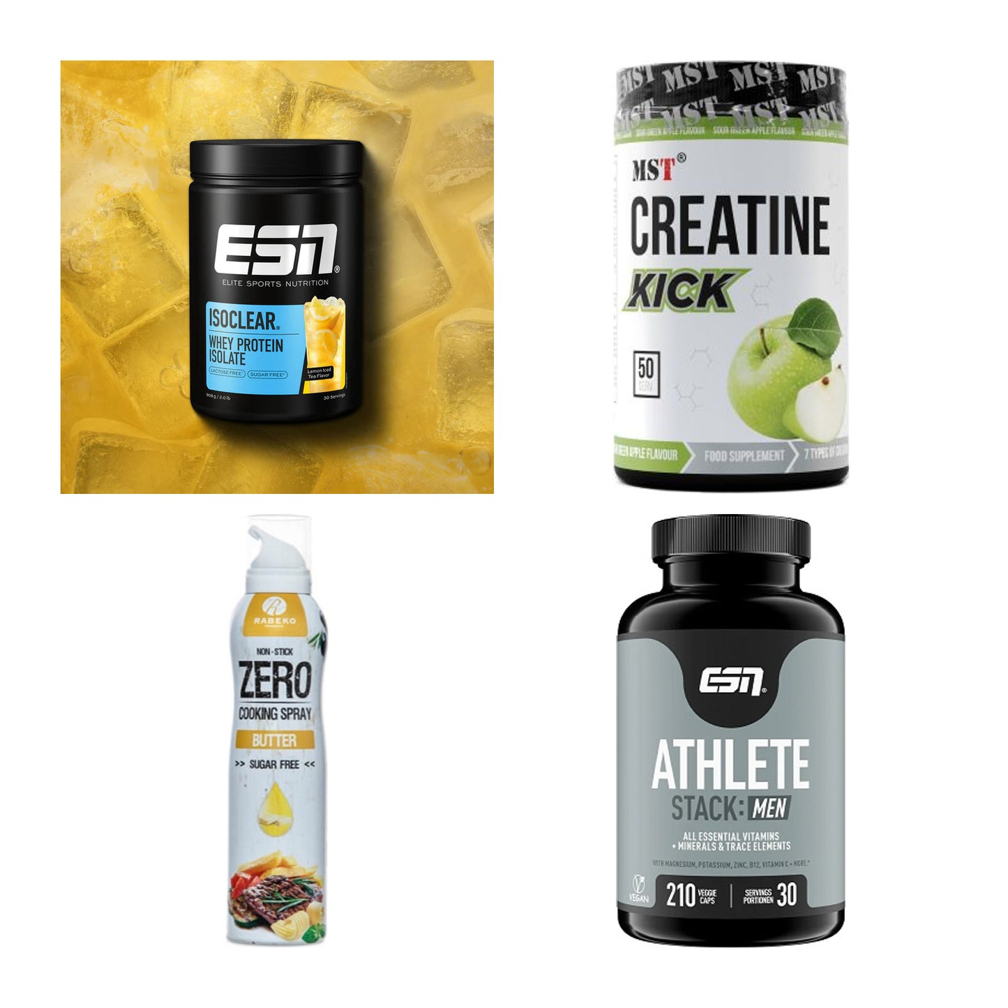 Wettkampfvorbereitung: ESN ISOCLEAR + MST Creatine + 2 weitere – alle enthaltenen Artikel
