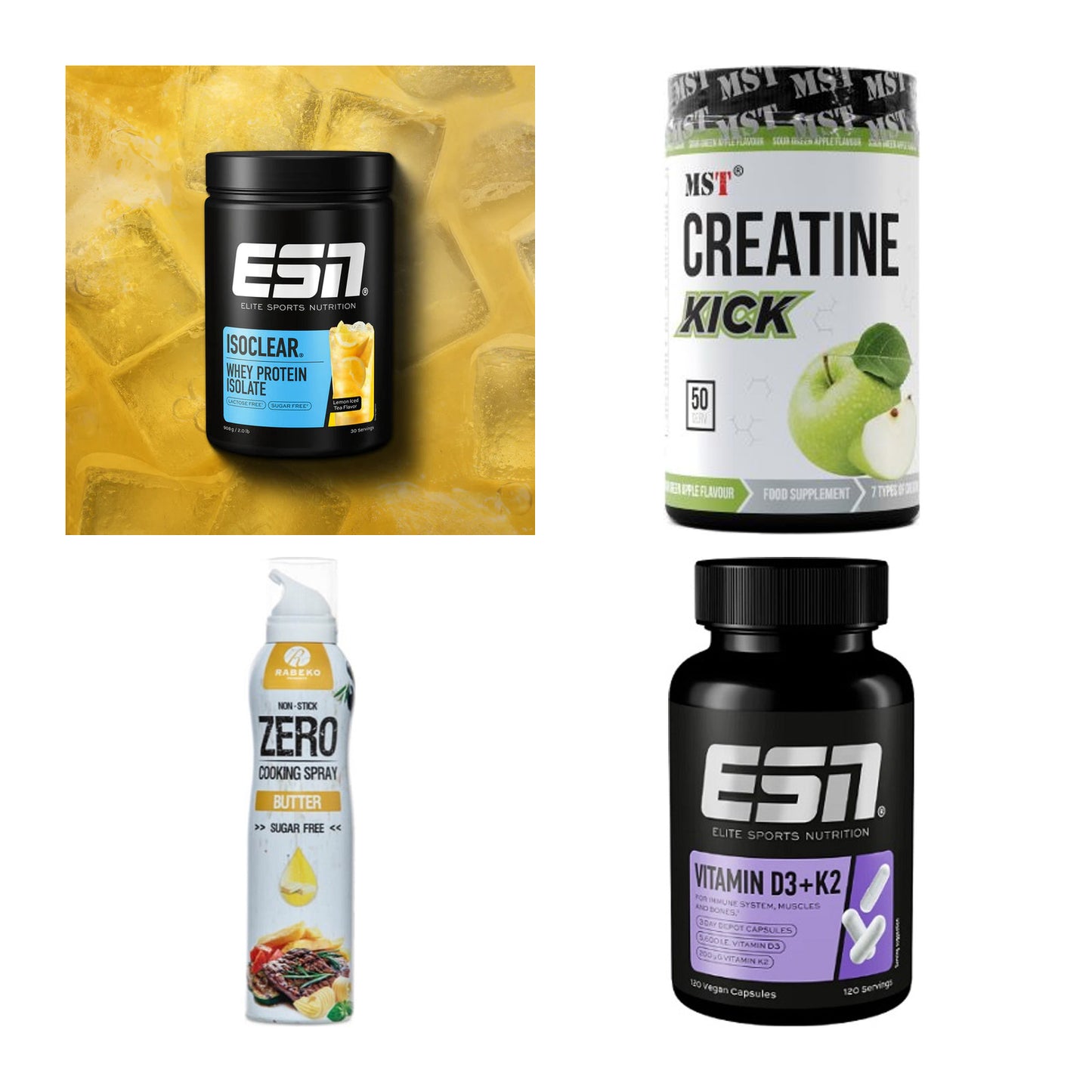 Wettkampfvorbereitung: ESN ISOCLEAR + MST Creatine + 2 weitere – alle enthaltenen Artikel