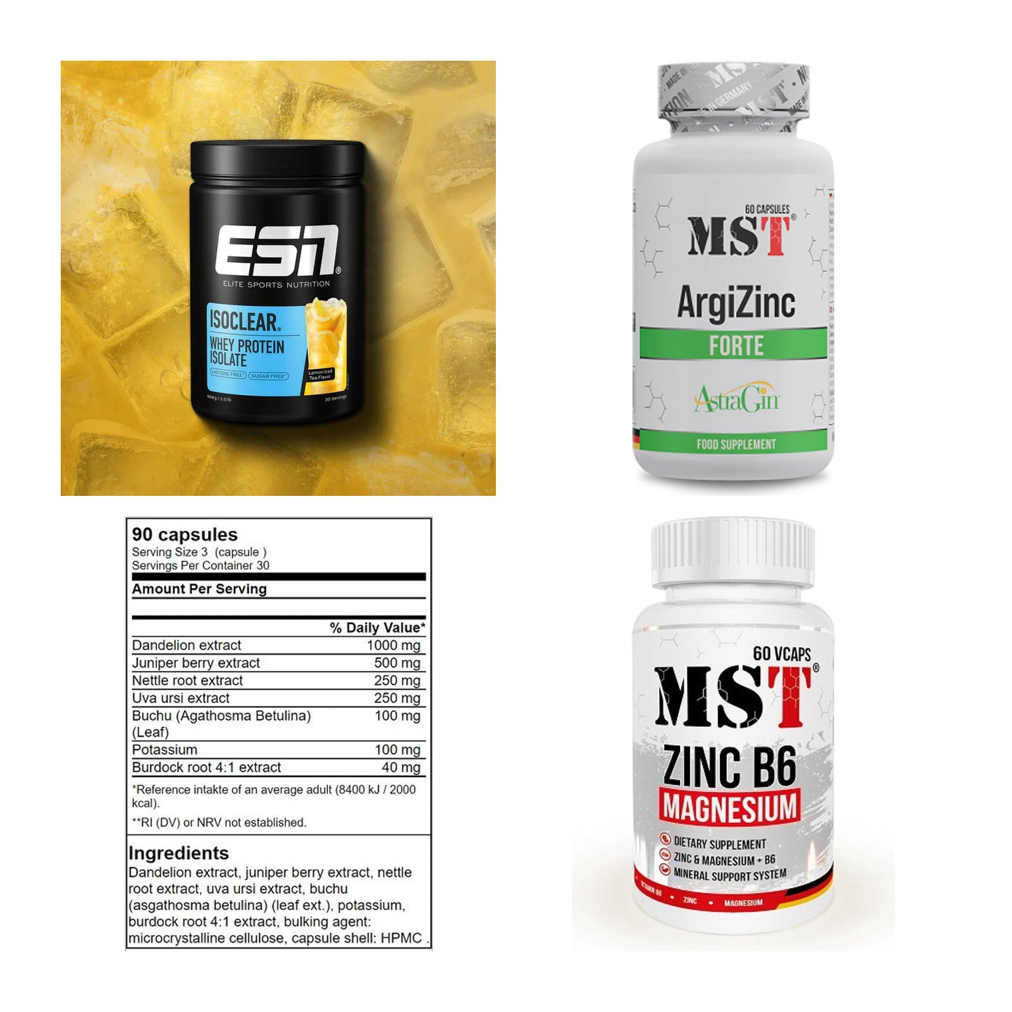 Wettkampfvorbereitung: ESN ISOCLEAR + MST ArgiZinc + 2 weitere – alle enthaltenen Artikel