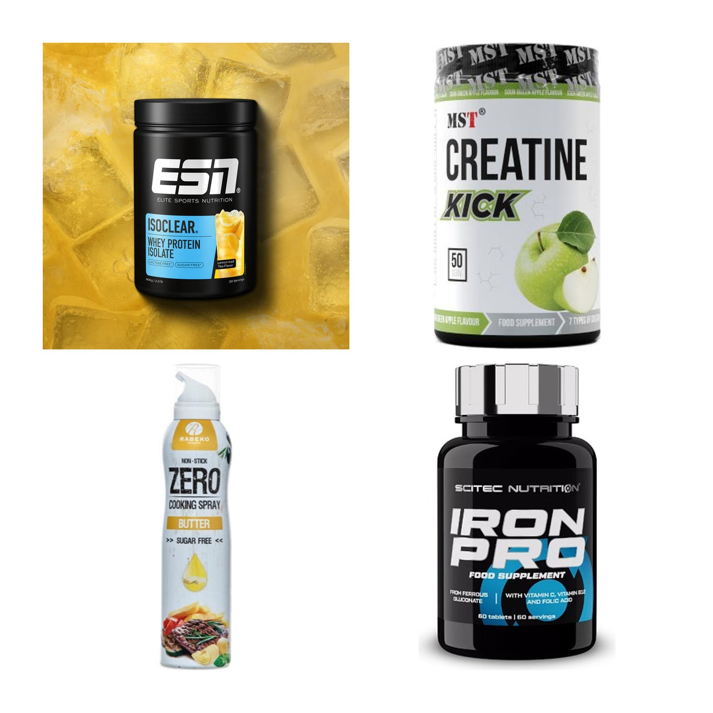 Wettkampfvorbereitung: ESN ISOCLEAR + MST Creatine + 2 weitere – alle enthaltenen Artikel