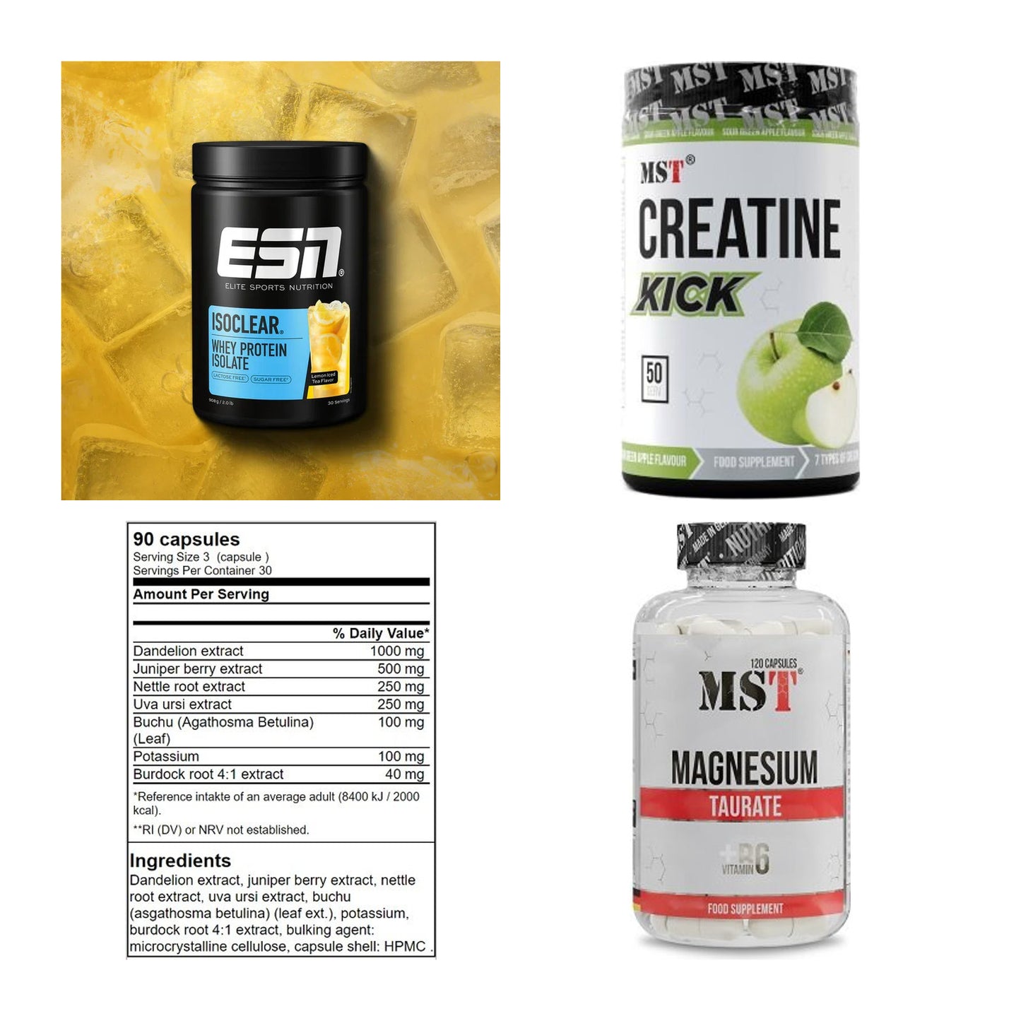 Wettkampfvorbereitung: ESN ISOCLEAR + MST Creatine + 2 weitere – alle enthaltenen Artikel
