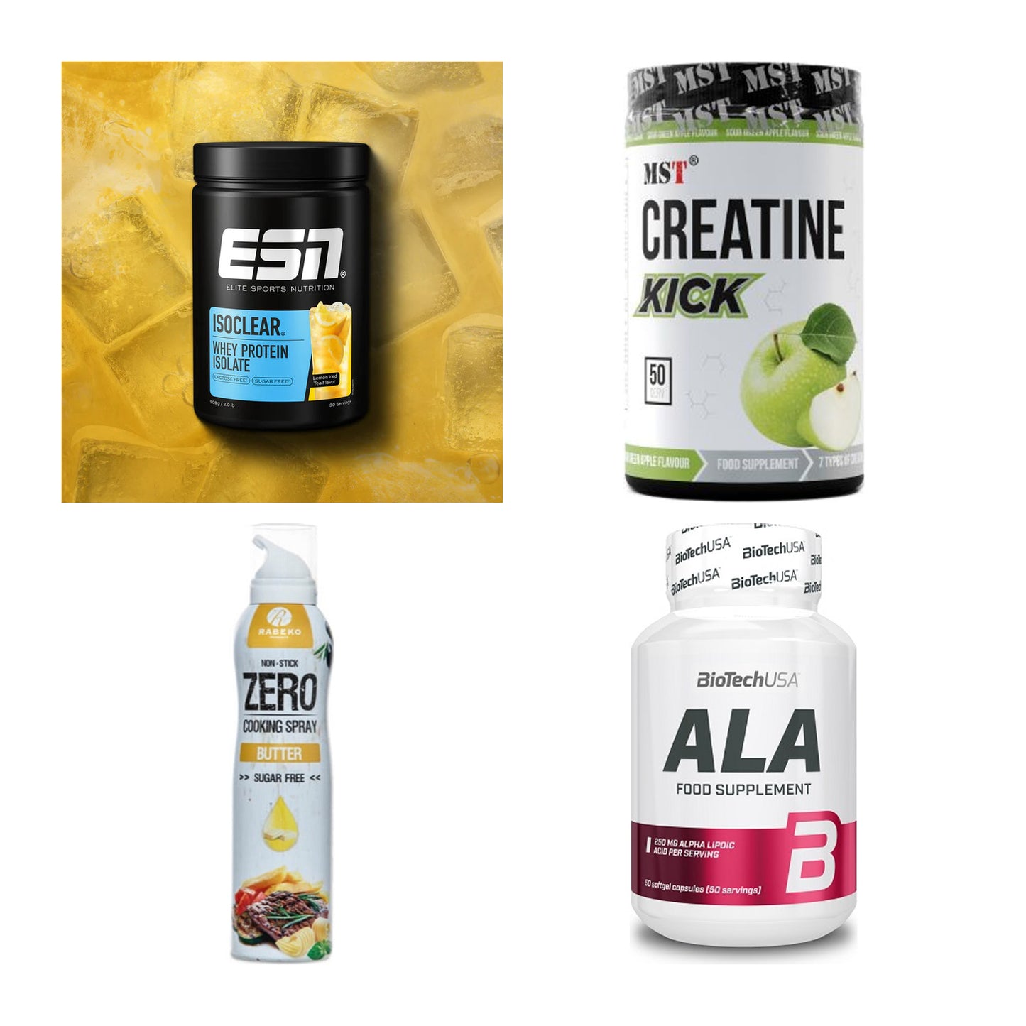 Wettkampfvorbereitung: ESN ISOCLEAR + MST Creatine + 2 weitere – alle enthaltenen Artikel