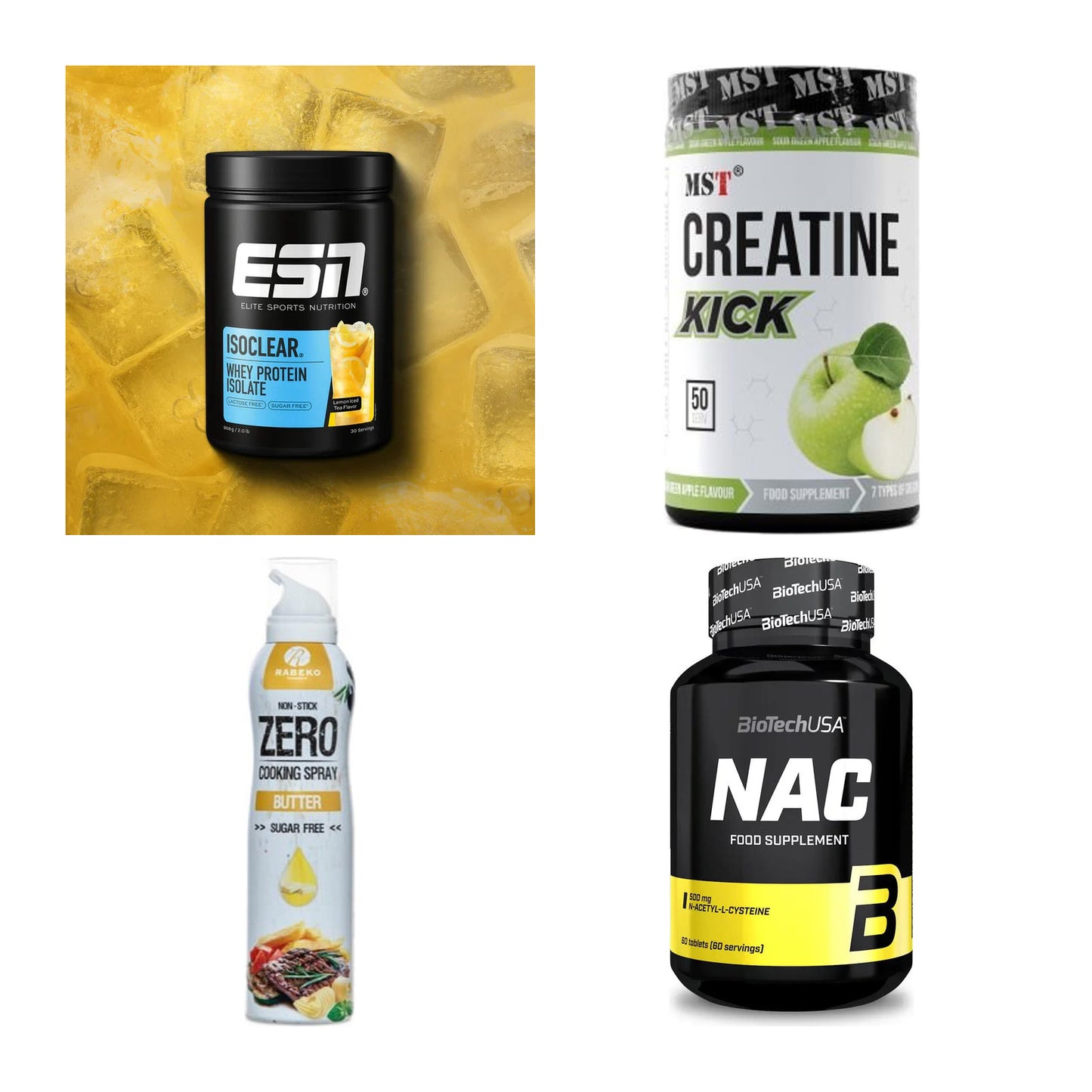 Wettkampfvorbereitung: ESN ISOCLEAR + MST Creatine + 2 weitere – alle enthaltenen Artikel