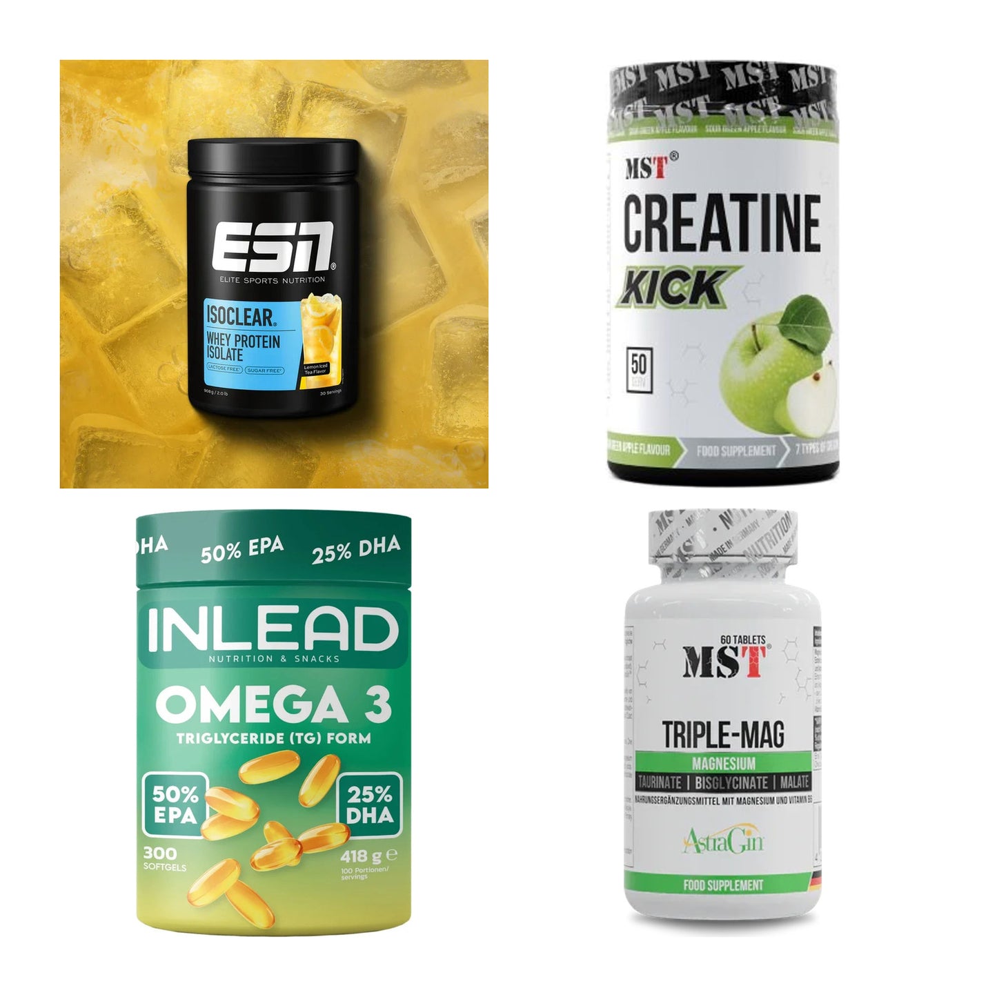 Wettkampfvorbereitung: ESN ISOCLEAR + MST Creatine + 2 weitere – alle enthaltenen Artikel