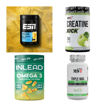 Wettkampfvorbereitung: ESN ISOCLEAR + MST Creatine + 2 weitere – alle enthaltenen Artikel