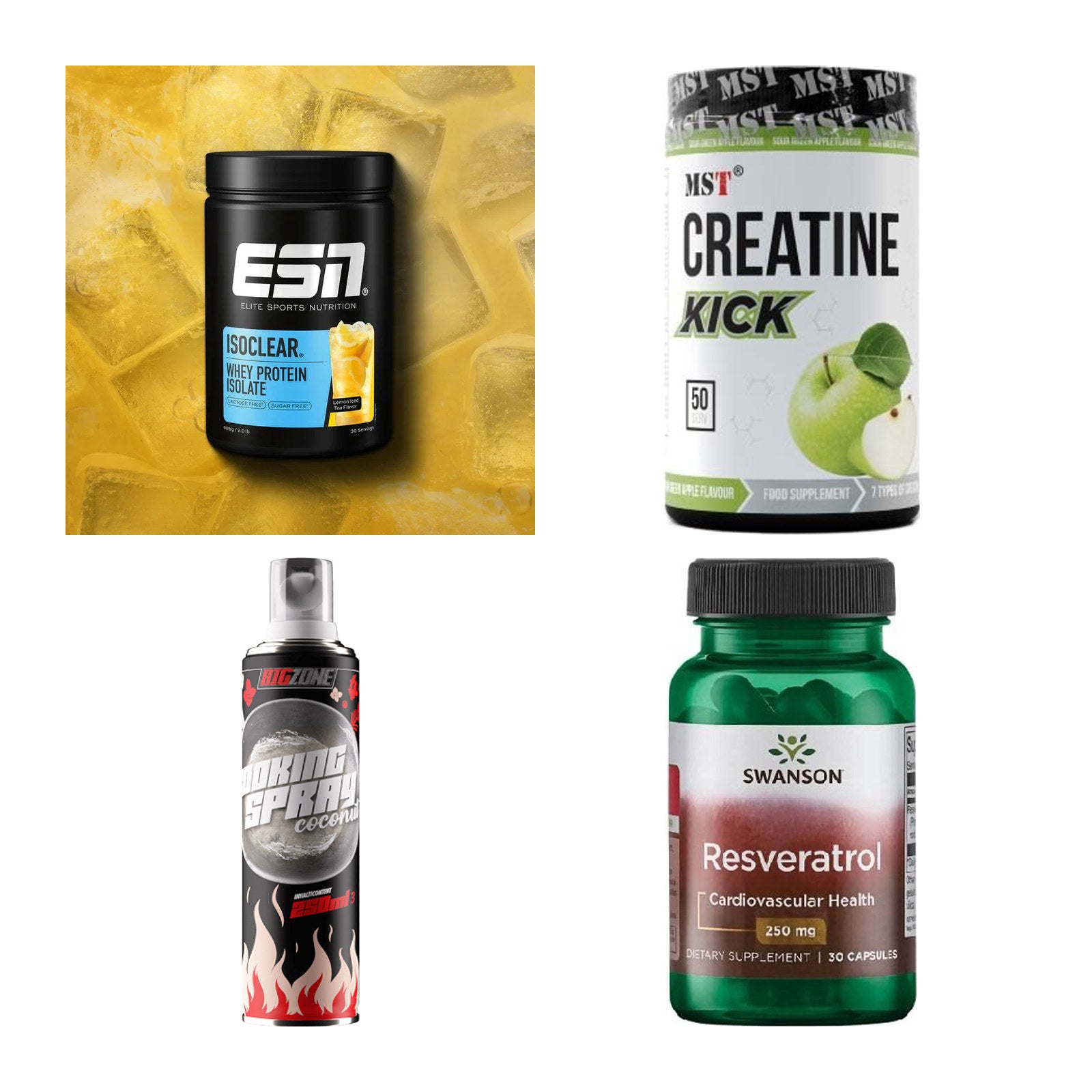 Wettkampfvorbereitung: ESN ISOCLEAR + MST Creatine + 2 weitere – alle enthaltenen Artikel