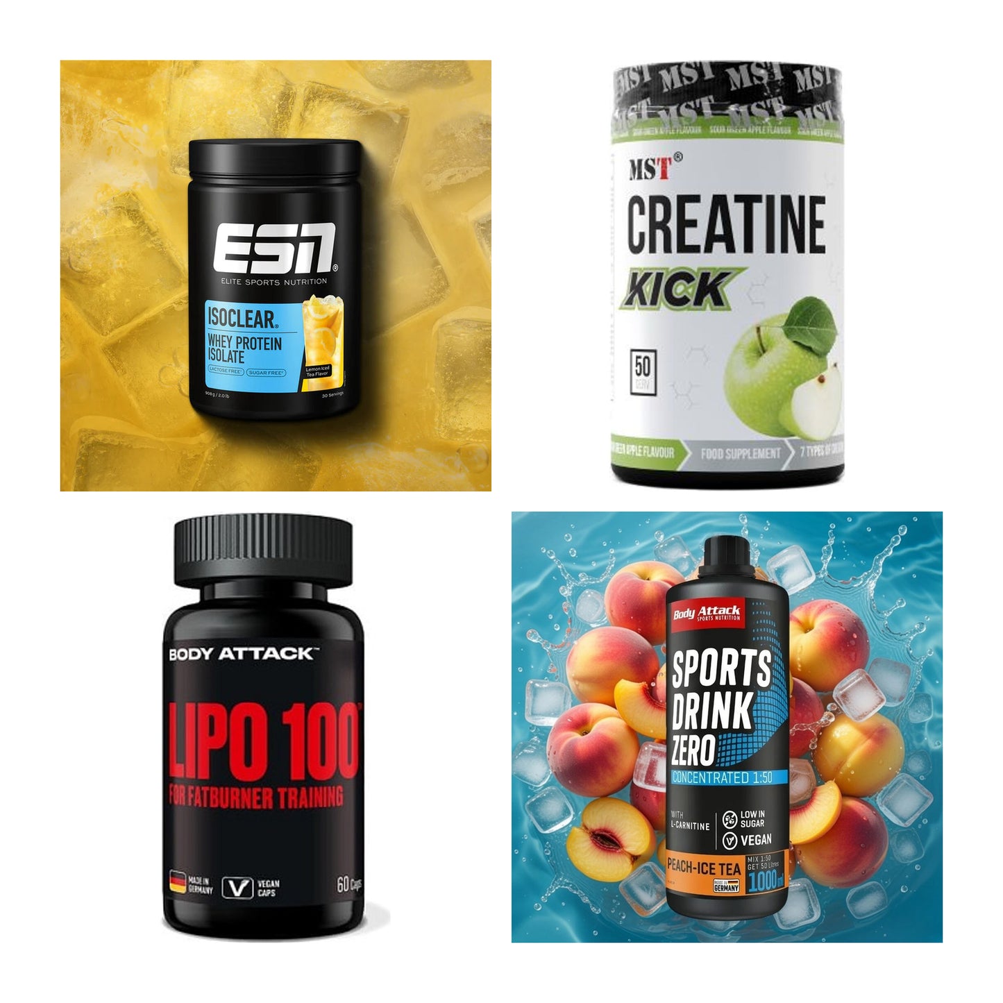 Wettkampfvorbereitung: ESN ISOCLEAR + MST Creatine + 2 weitere – alle enthaltenen Artikel