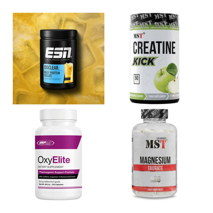 Wettkampfvorbereitung: ESN ISOCLEAR + MST Creatine + 2 weitere – alle enthaltenen Artikel