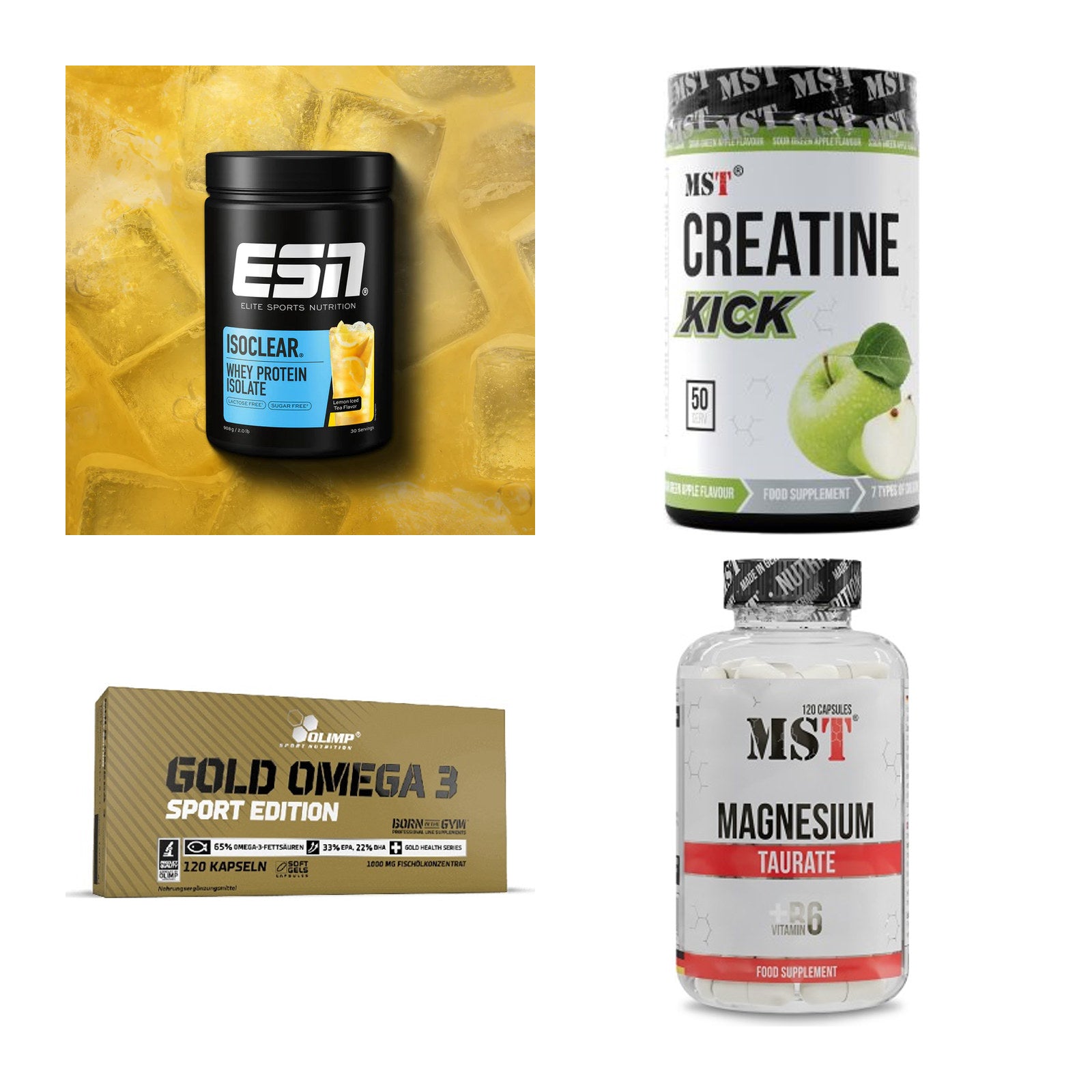 Wettkampfvorbereitung: ESN ISOCLEAR + MST Creatine + 2 weitere – alle enthaltenen Artikel