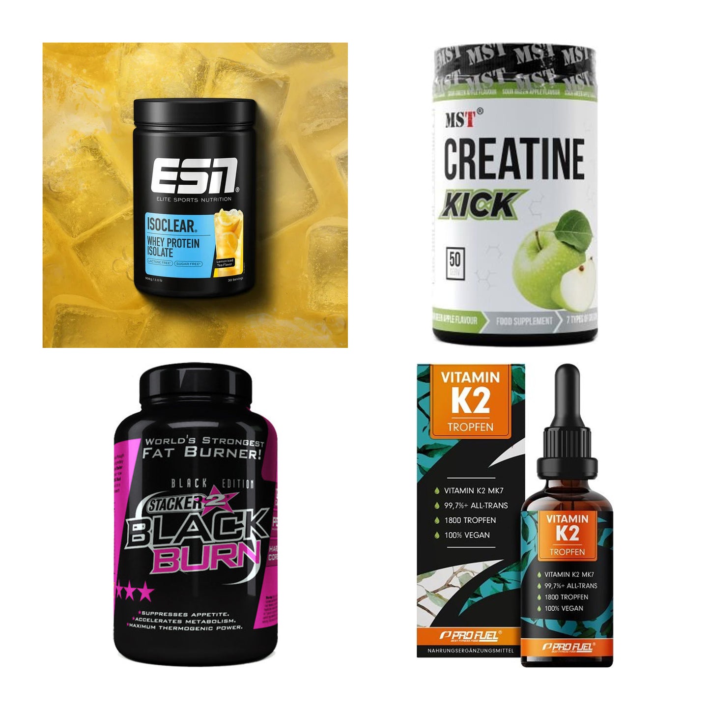 Wettkampfvorbereitung: ESN ISOCLEAR + MST Creatine + 2 weitere – alle enthaltenen Artikel