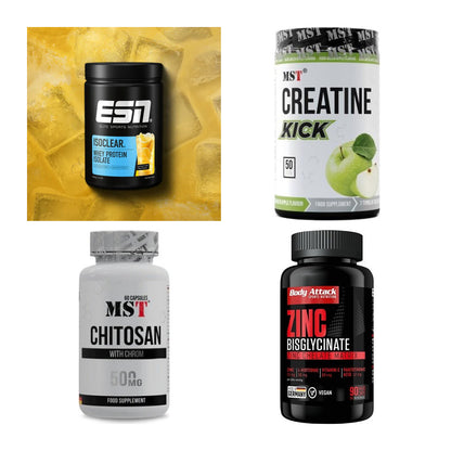 Wettkampfvorbereitung: ESN ISOCLEAR + MST Creatine + 2 weitere – alle enthaltenen Artikel