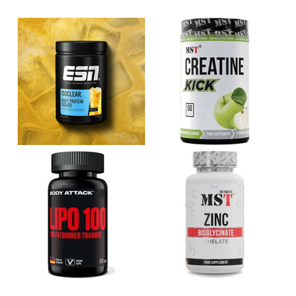 Wettkampfvorbereitung: ESN ISOCLEAR + MST Creatine + 2 weitere – alle enthaltenen Artikel