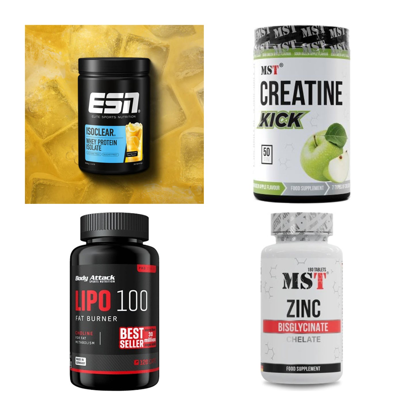 Wettkampfvorbereitung: ESN ISOCLEAR + MST Creatine + 2 weitere – alle enthaltenen Artikel