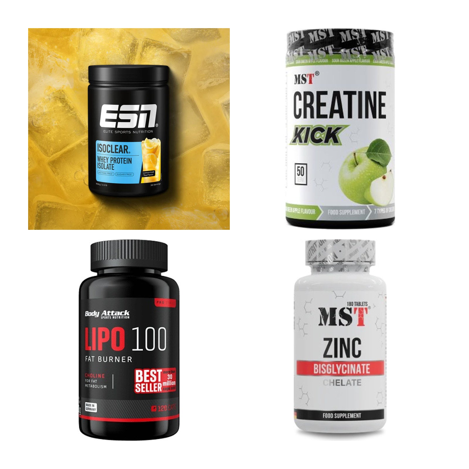 Wettkampfvorbereitung: ESN ISOCLEAR + MST Creatine + 2 weitere – alle enthaltenen Artikel
